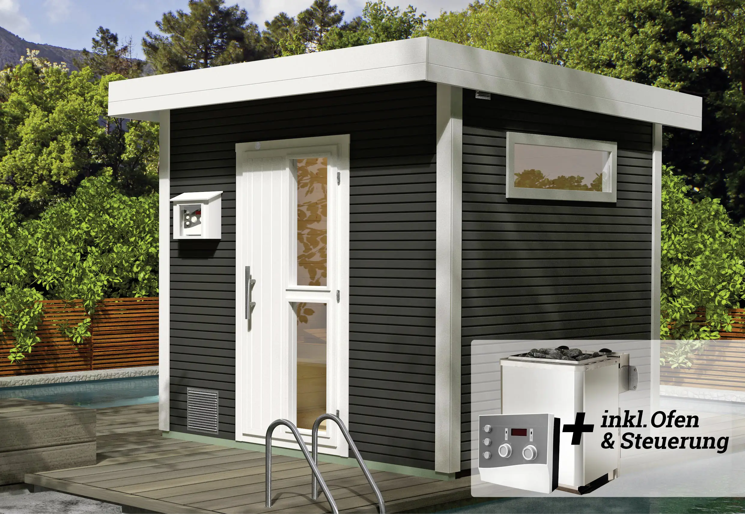 Weka Design-Saunahaus KUOPIO Sparset 9,0 kw OS anthrazit