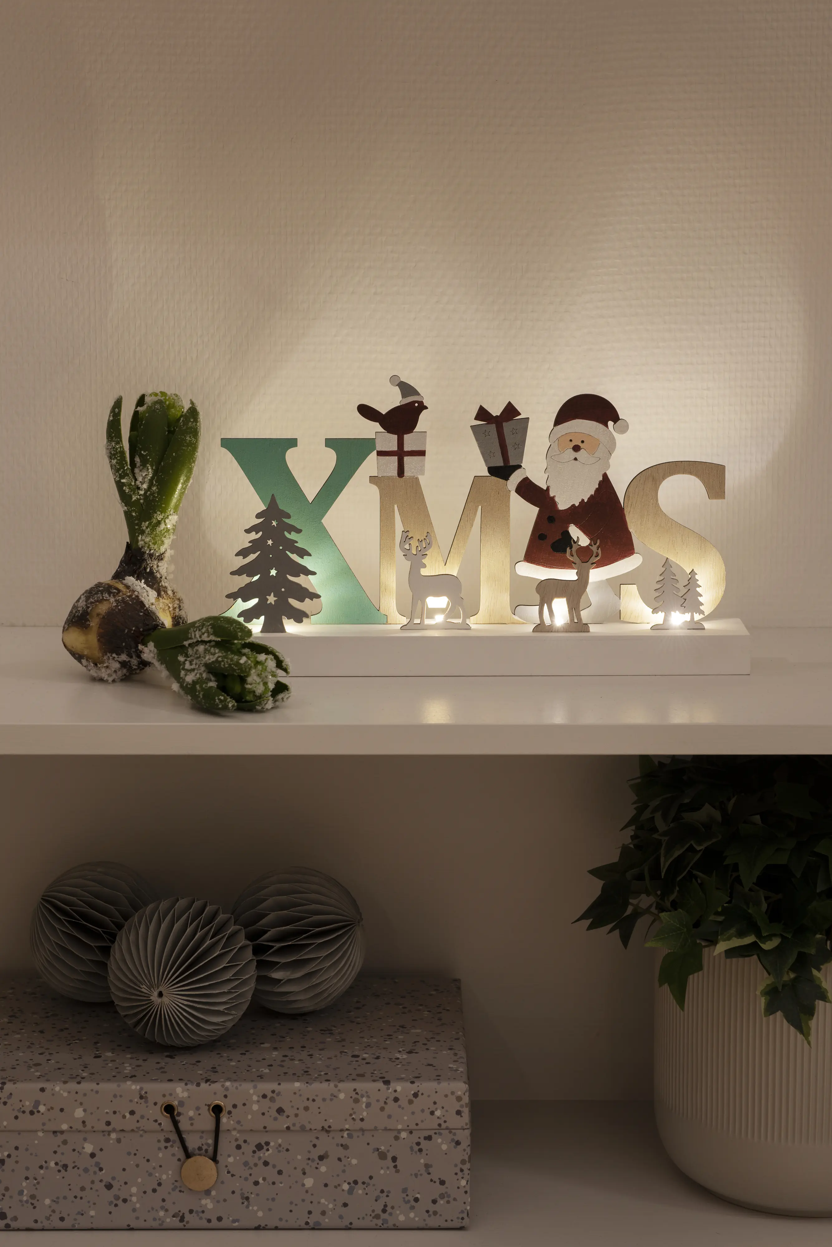 Konstsmide LED Holzsilhouette XMAS Innen 4 warmweiße Dioden