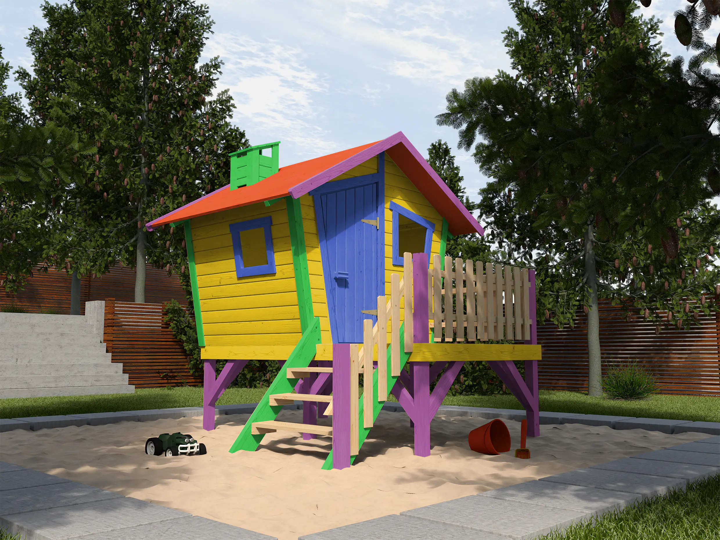 4004581498337_2 Weka Kinderspielhaus Lotti mit Treppe und Terrasse Fichte naturbelassen