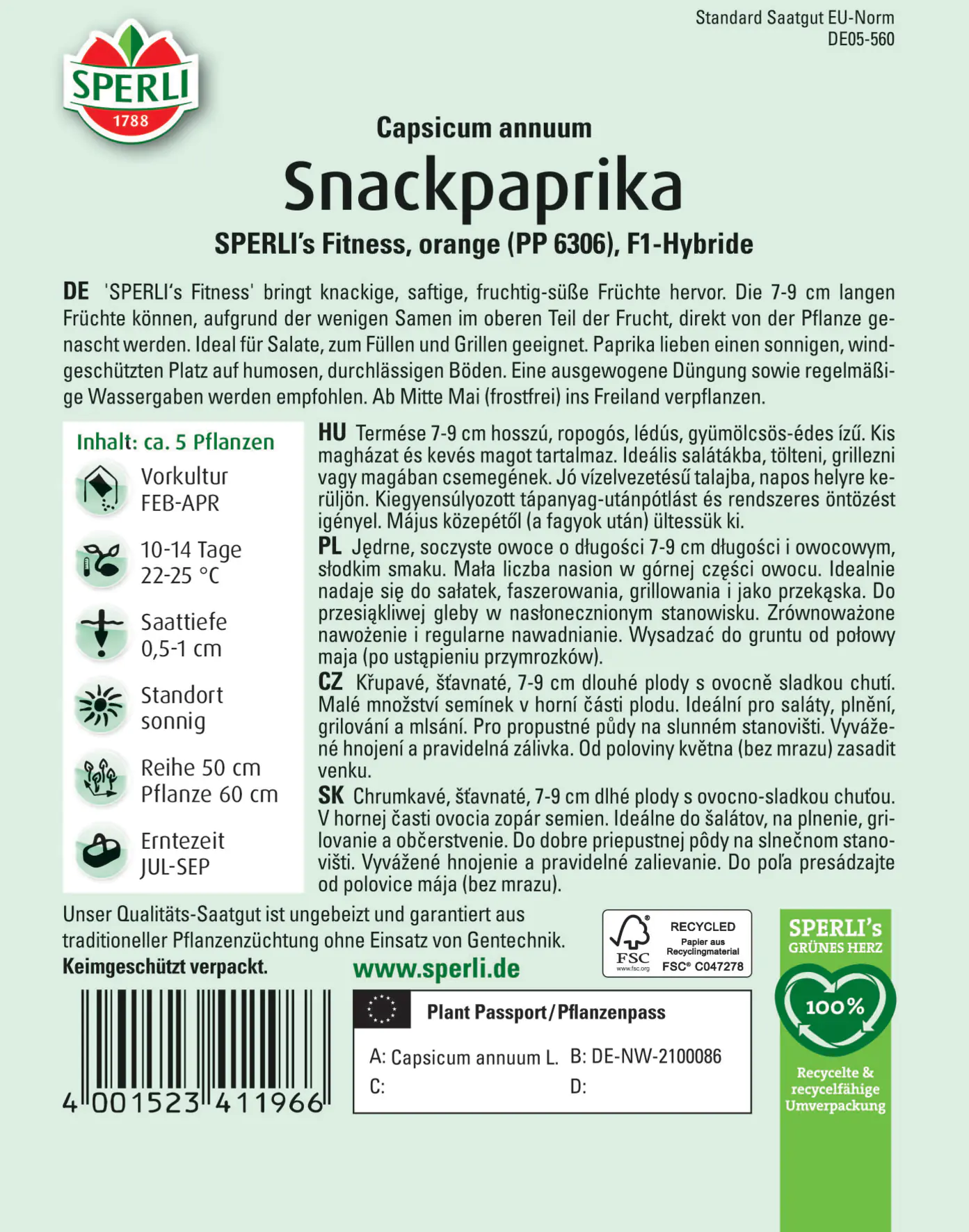 Sperli Snackpaprika Sperli 's Fitness orange F1