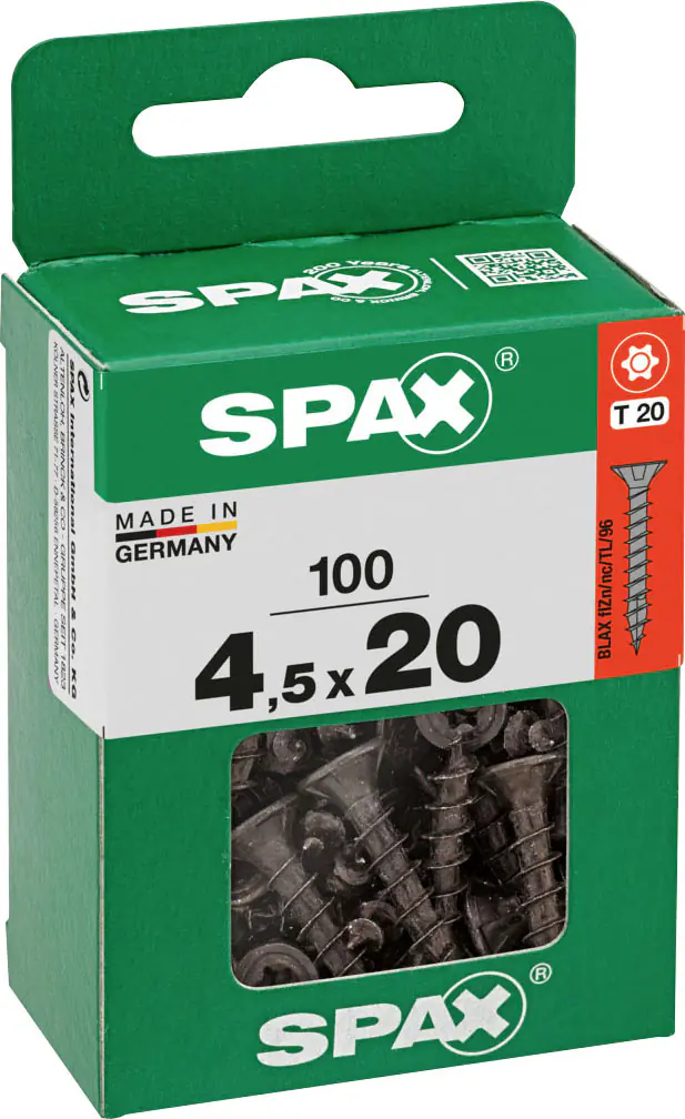 Spax Universalschrauben 4,5 x 20 mm T20 Vollgewinde - 100 Stk.  Spax Universalschrauben 4,5 x 20 mm T20 Vollgewinde - 100 Stk.