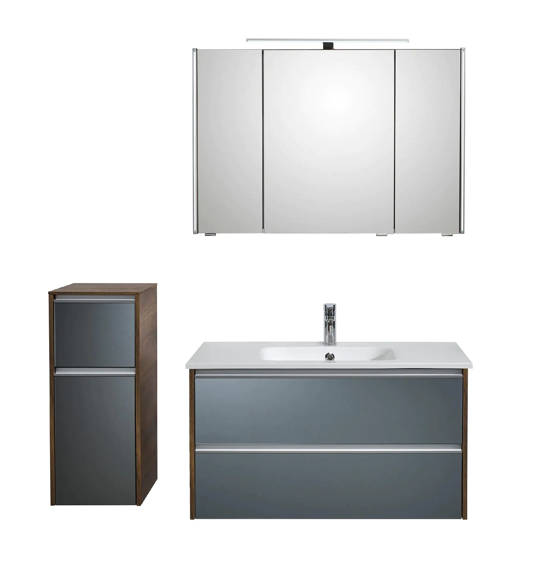 Pelipal Badmöbel-Set 6040 Stahlgrau/Eiche Ribbeck mit Mineralmarmor-Waschtisch+Unterschrank 137cm