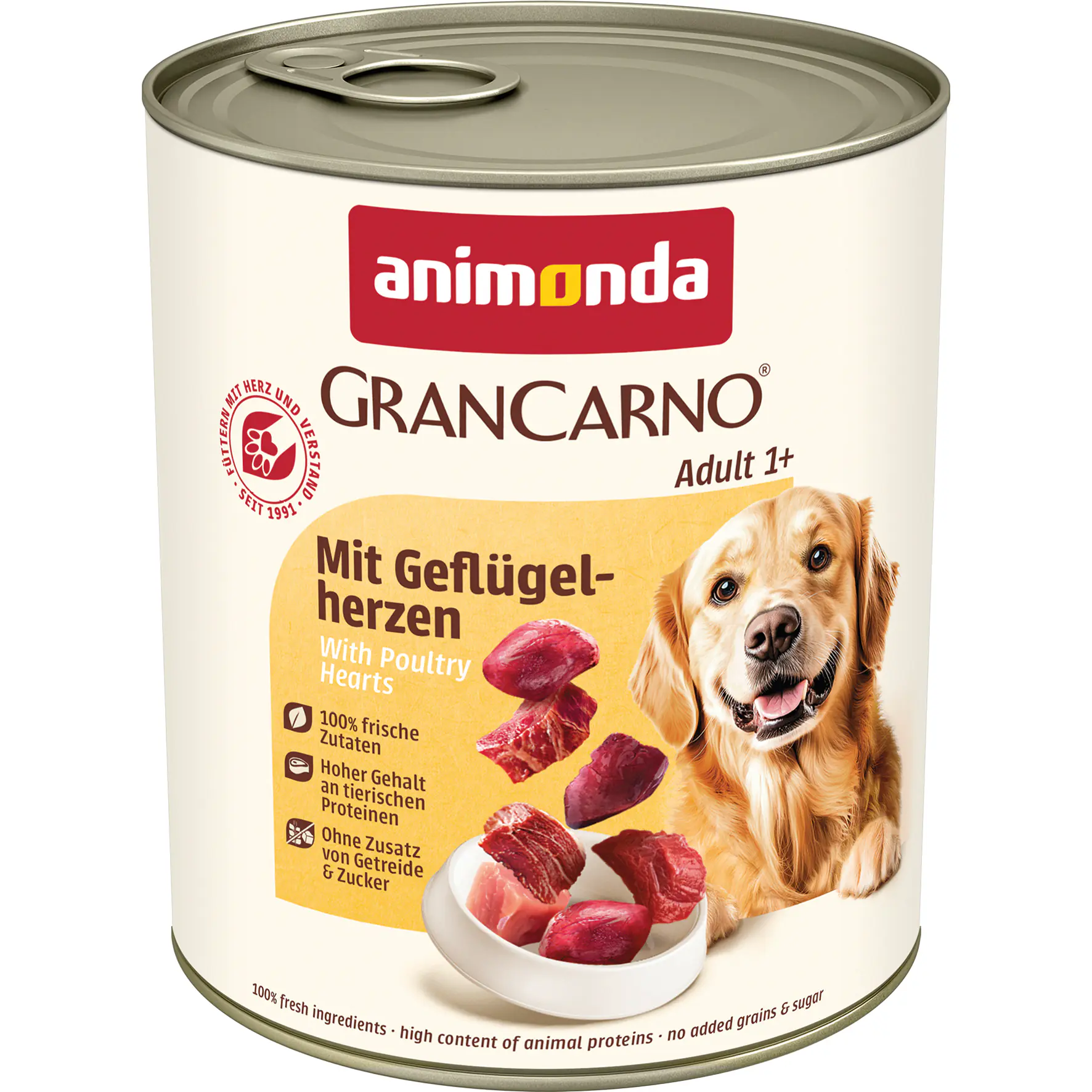 Animonda GranCarno Hundenassfutter Adult getreidefrei 800 g Geflügelherzen 