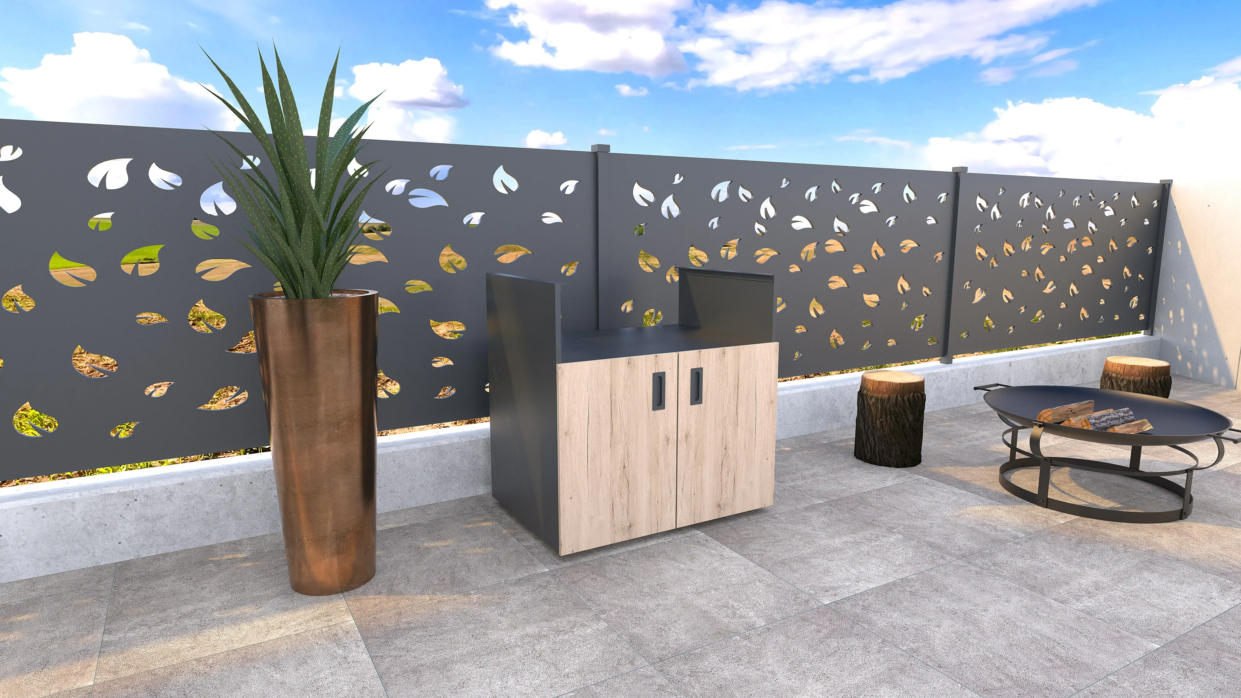 Bellano Living Element für Outdoorküchen inkl. Grillelement und 2 Türen eiche