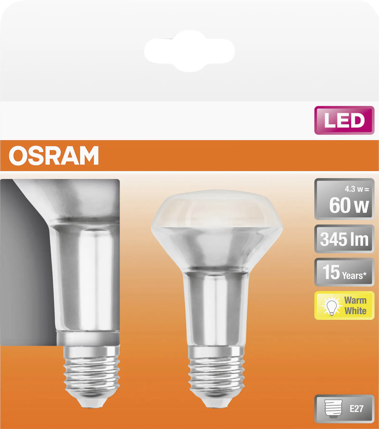 Osram LED Reflektor Star R63 60 E27 4,3W warmweiß, klar