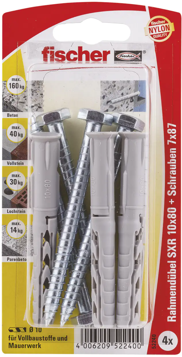 4006209522400 Fischer Langschaftdübel SXR 10.0 x 80 mm - 4 Stück