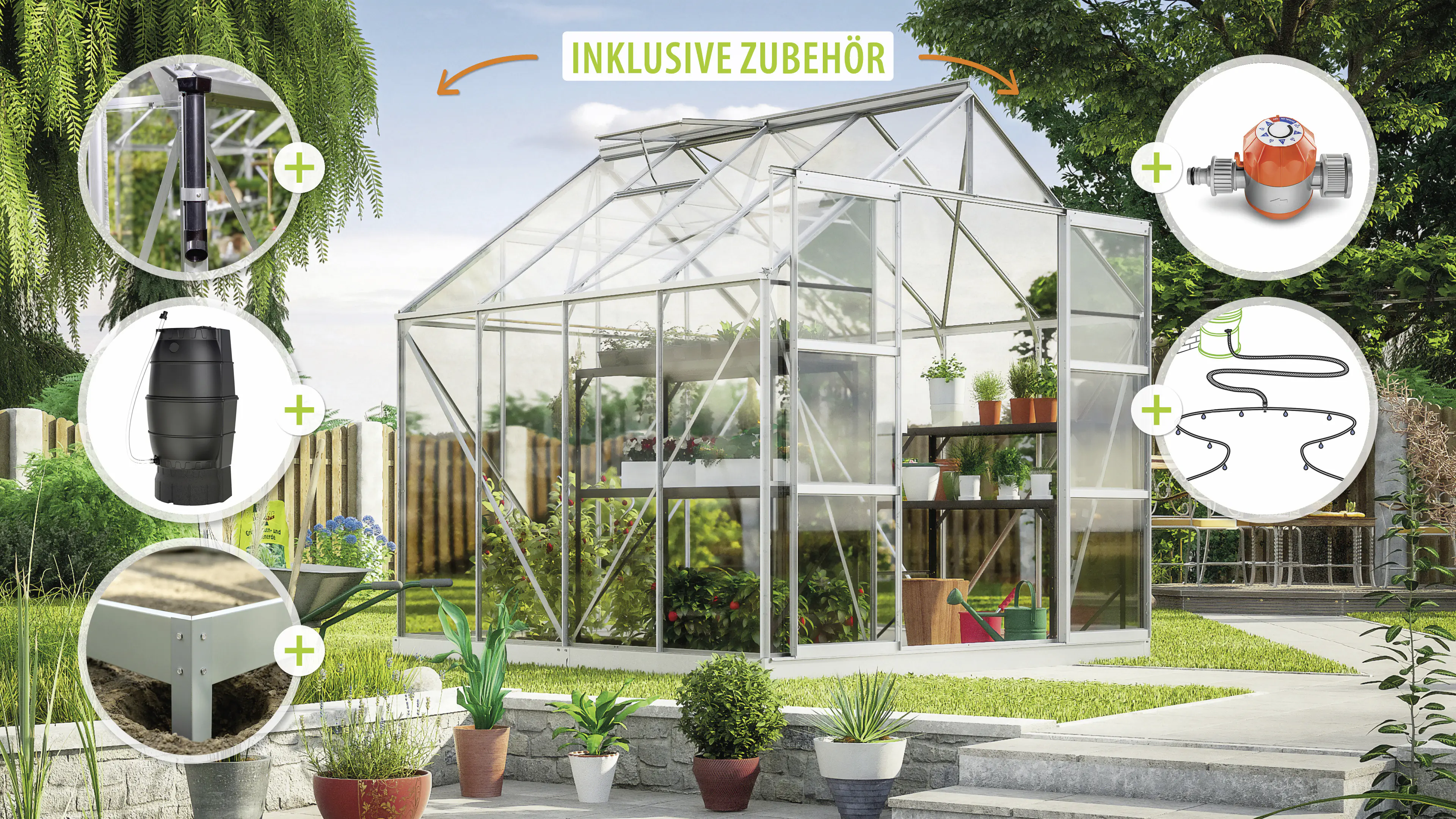 Vitavia Gewächshaus-Set Uranus 6700 ESG 3 mm alu 254 x 254 cm 