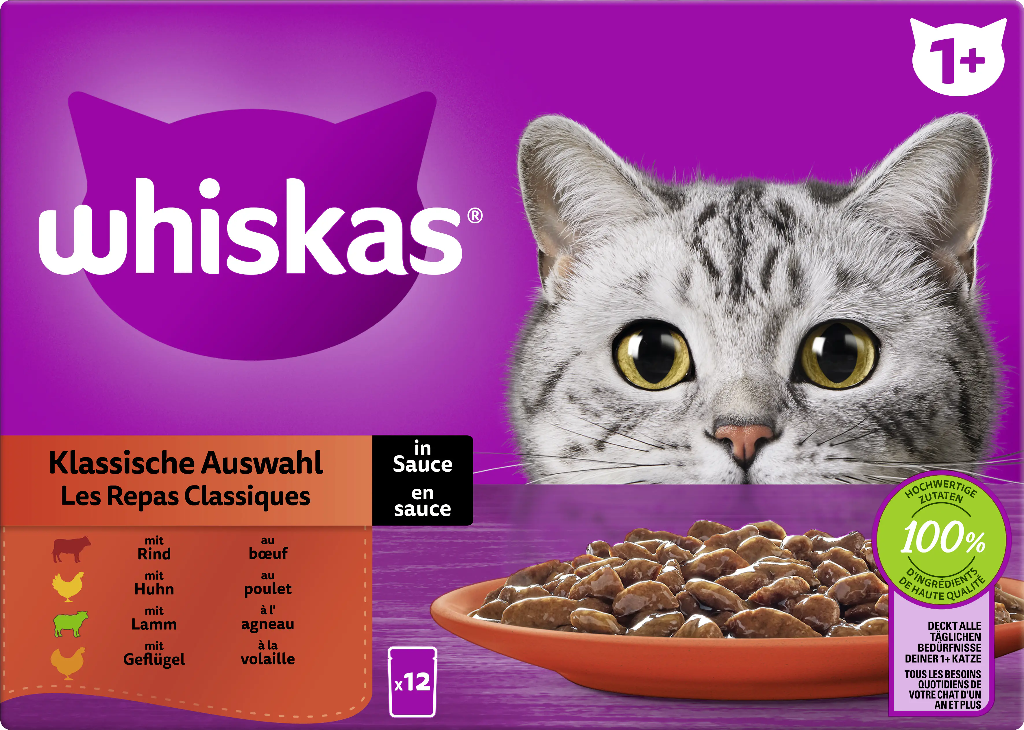 Whiskas Multipack klassische Auswahl in Sauce Katzenfutter 12 x 85 g