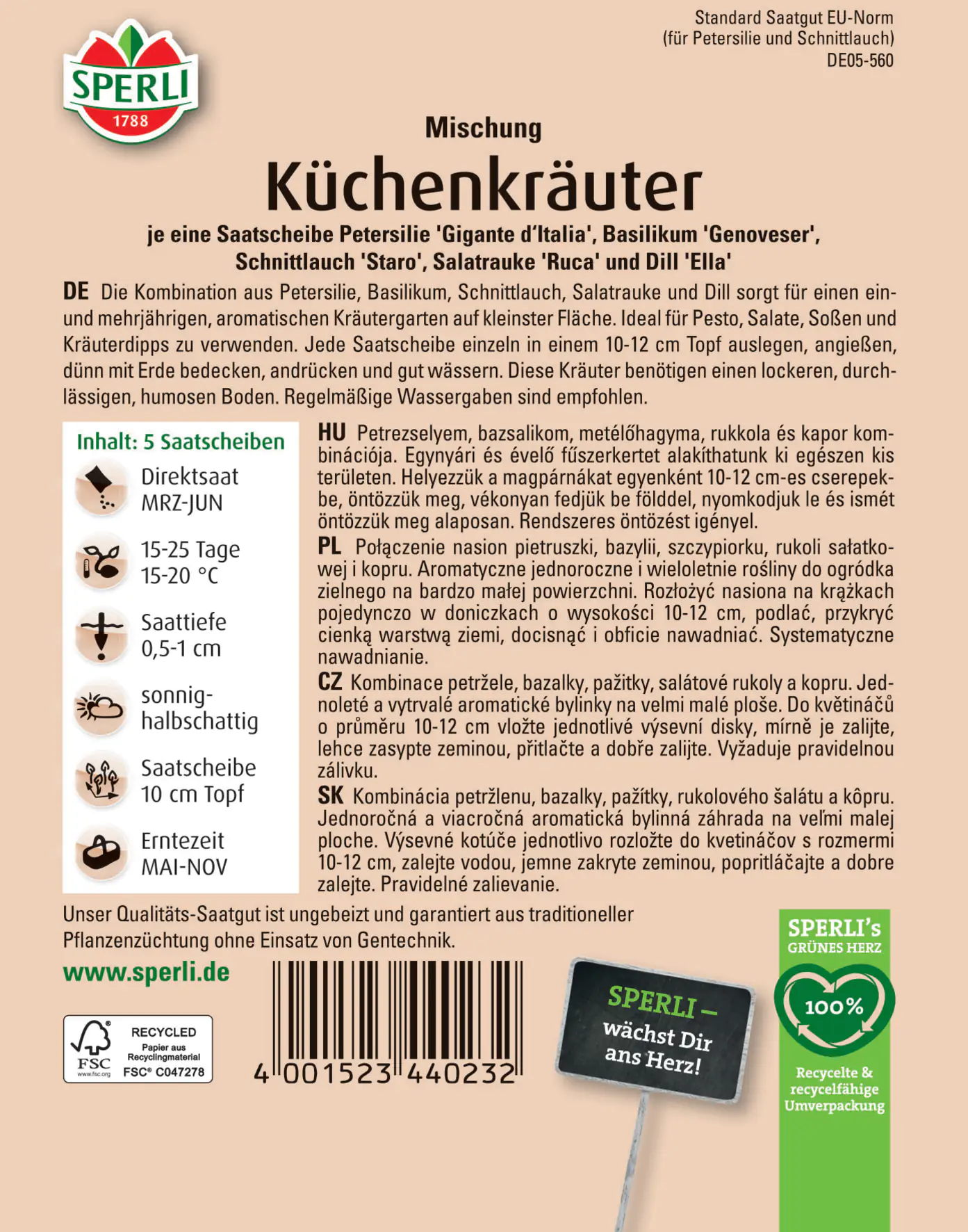 Sperli Küchenkräuter Saatscheibe Sperli Küchenkräuter Saatscheibe