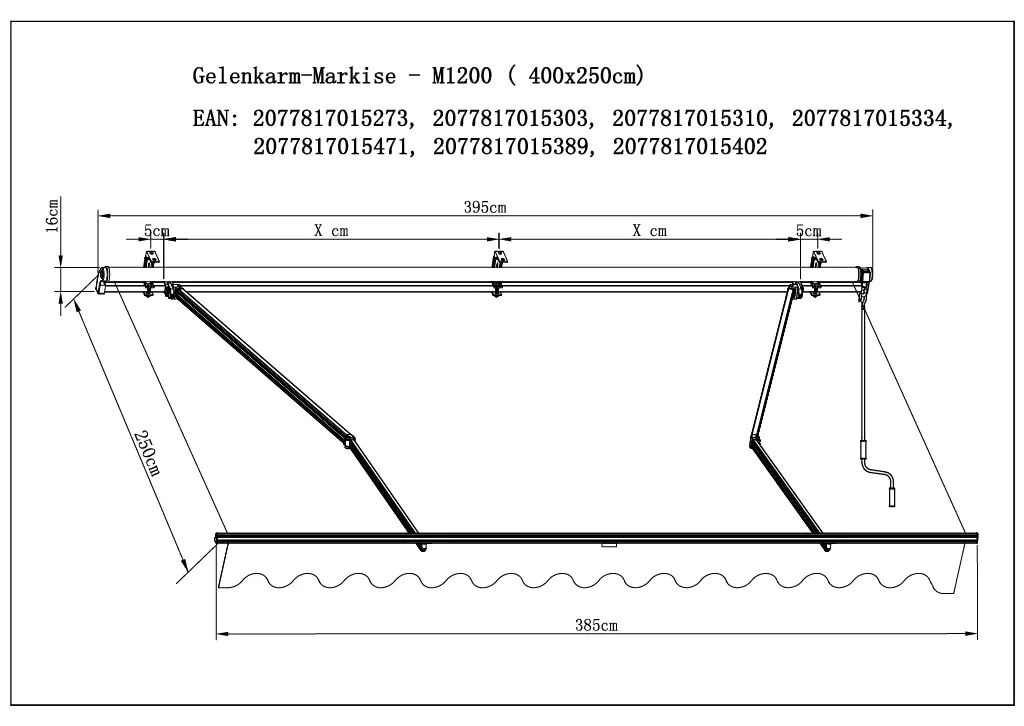 TrendLine Gelenkarm-Markise 4 x 2,5 m grau-weiß-weiß gestreift