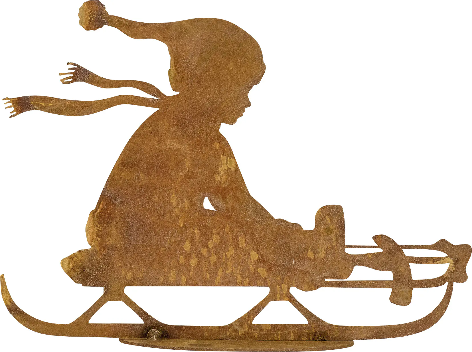 Badeko Junge auf Schlitten 14 x 20 cm rostbraun