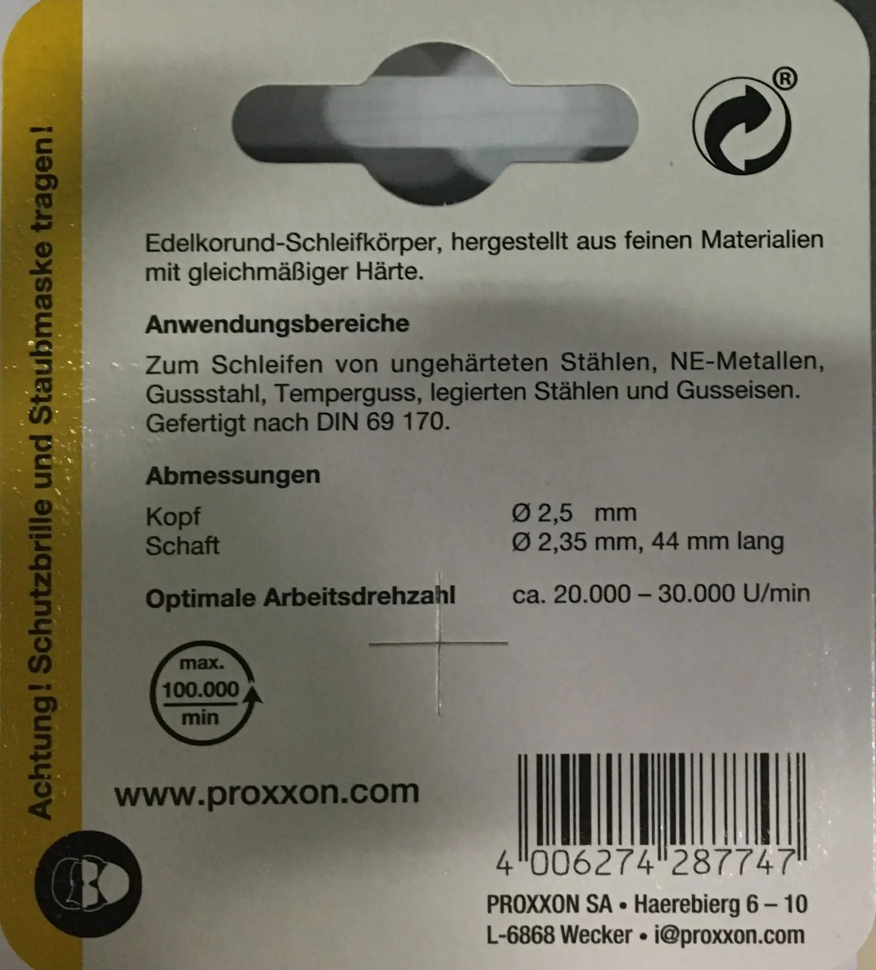 Proxxon Micromot Edelkorund-Schleifkörper 2,5 mm Proxxon Micromot Edelkorund-Schleifkörper 2,5 mm