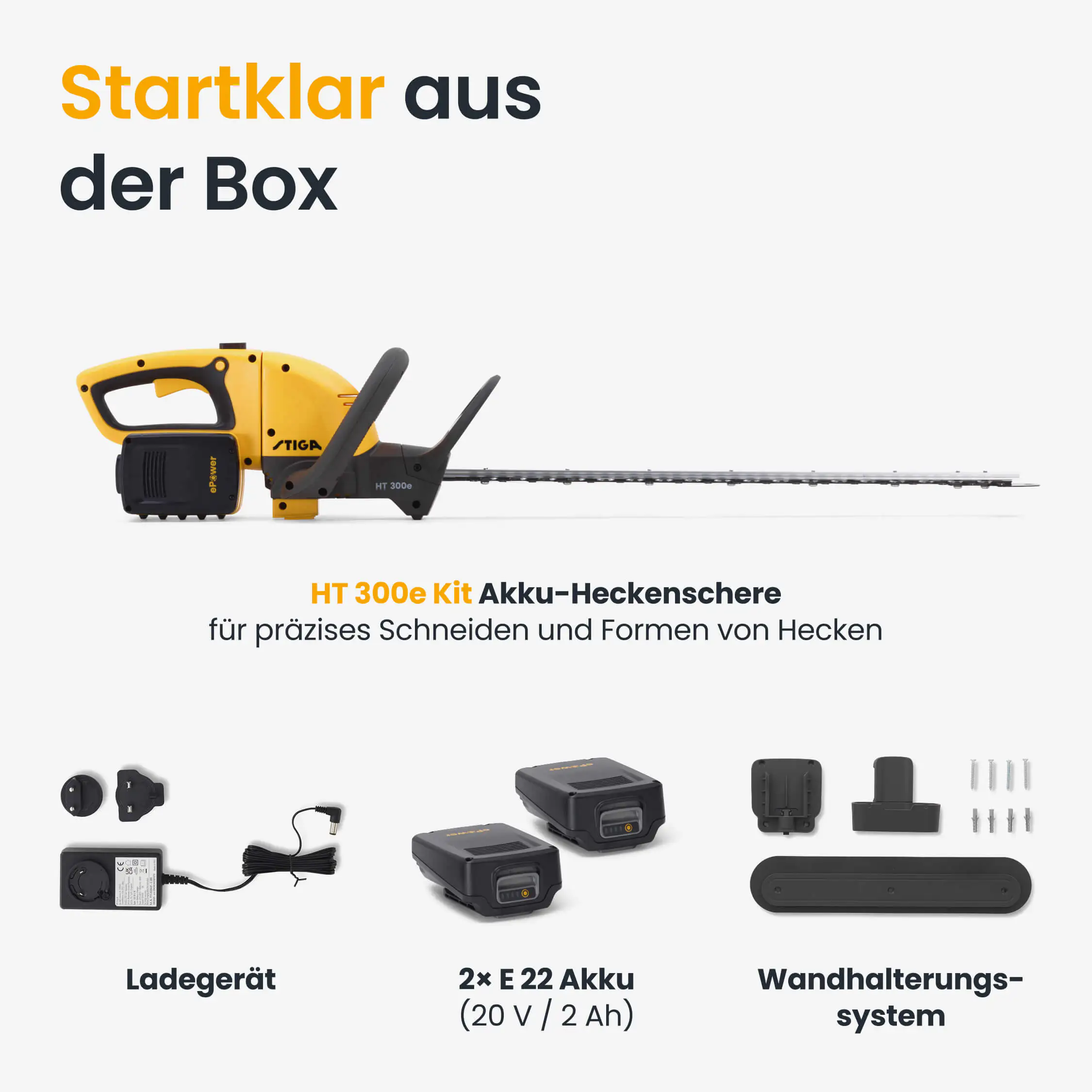 Stiga Akku-Heckenschere HT 300e Set inkl. Akkus und Ladegerät
