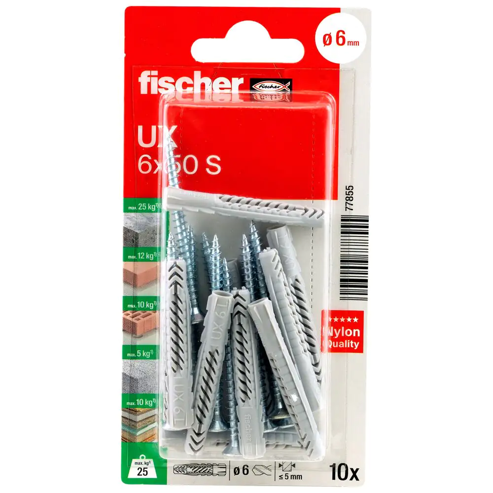 Fischer Universaldübel-Set UX 6.0 x 50 mm - 10 Stück Fischer Universaldübel-Set UX 6.0 x 50 mm - 10 Stück