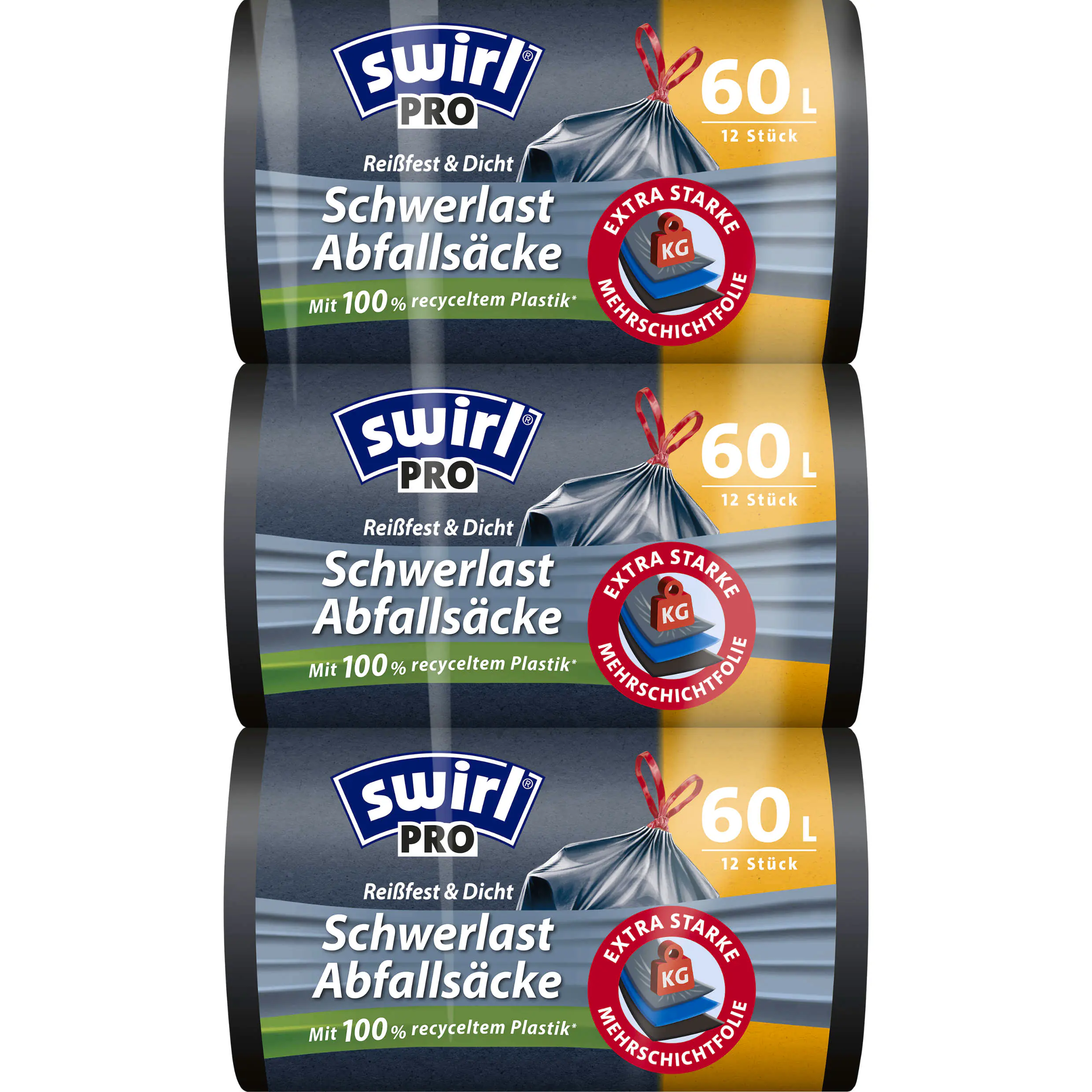 Swirl® Schwerlast-Säcke Profi mit Zugband 60 L Reißfest & Dicht