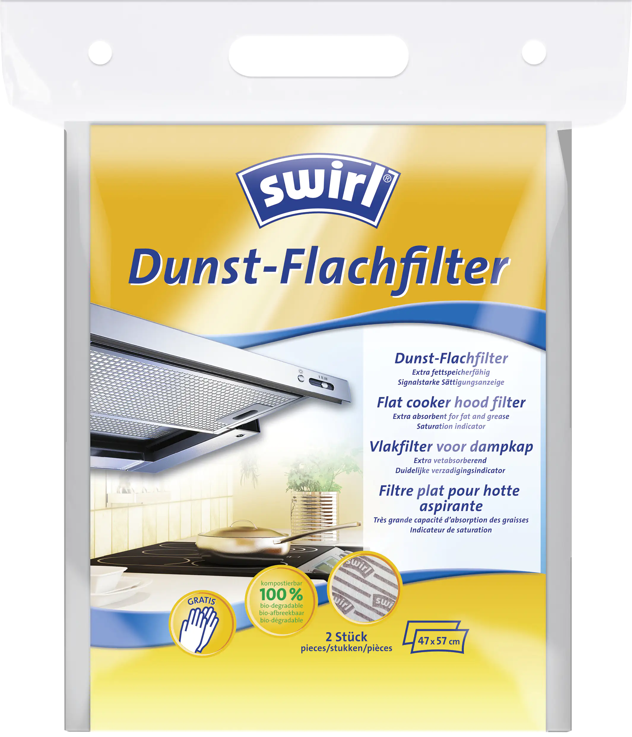 Swirl Dunst-Flachfilter mit Handschuhen 47 x 57 cm, 2 Stück Swirl Dunst-Flachfilter mit Handschuhen 47 x 57 cm, 2 Stück