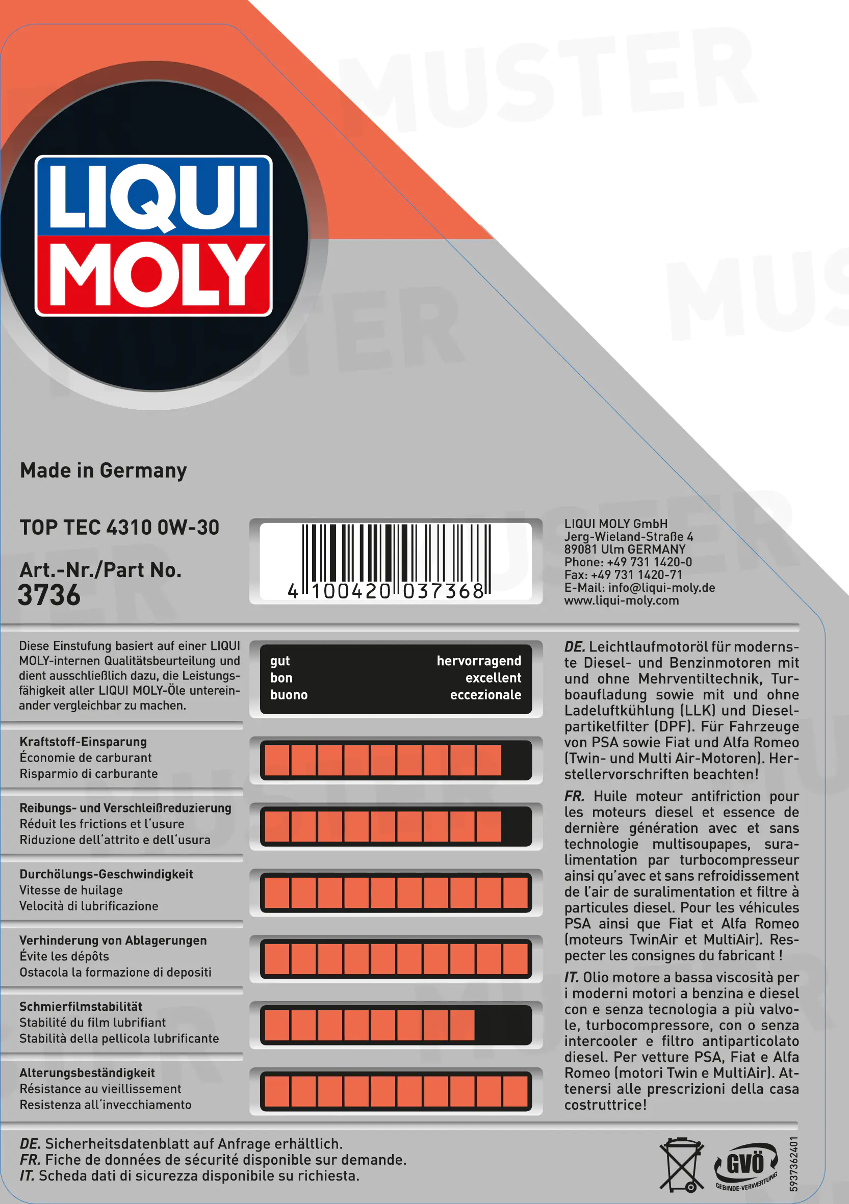Liqui Moly Motoröl Top Tec 4310 0W-30 5 L Liqui Moly Motoröl Top Tec 4310 0W-30 5 L