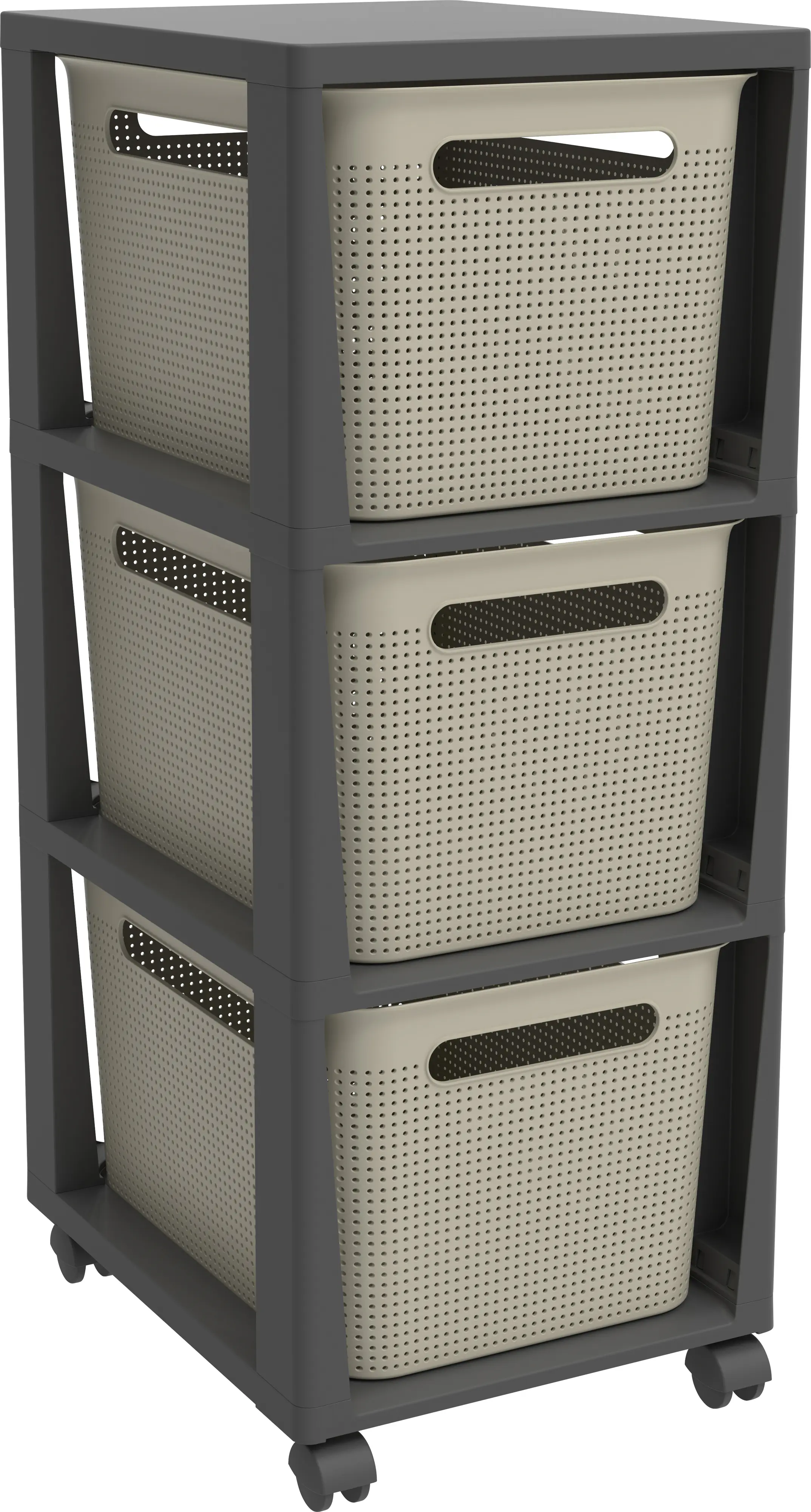 Rotho Schubladenbox Tower 3 x 16 L Brisen mit Rollen cappucchino