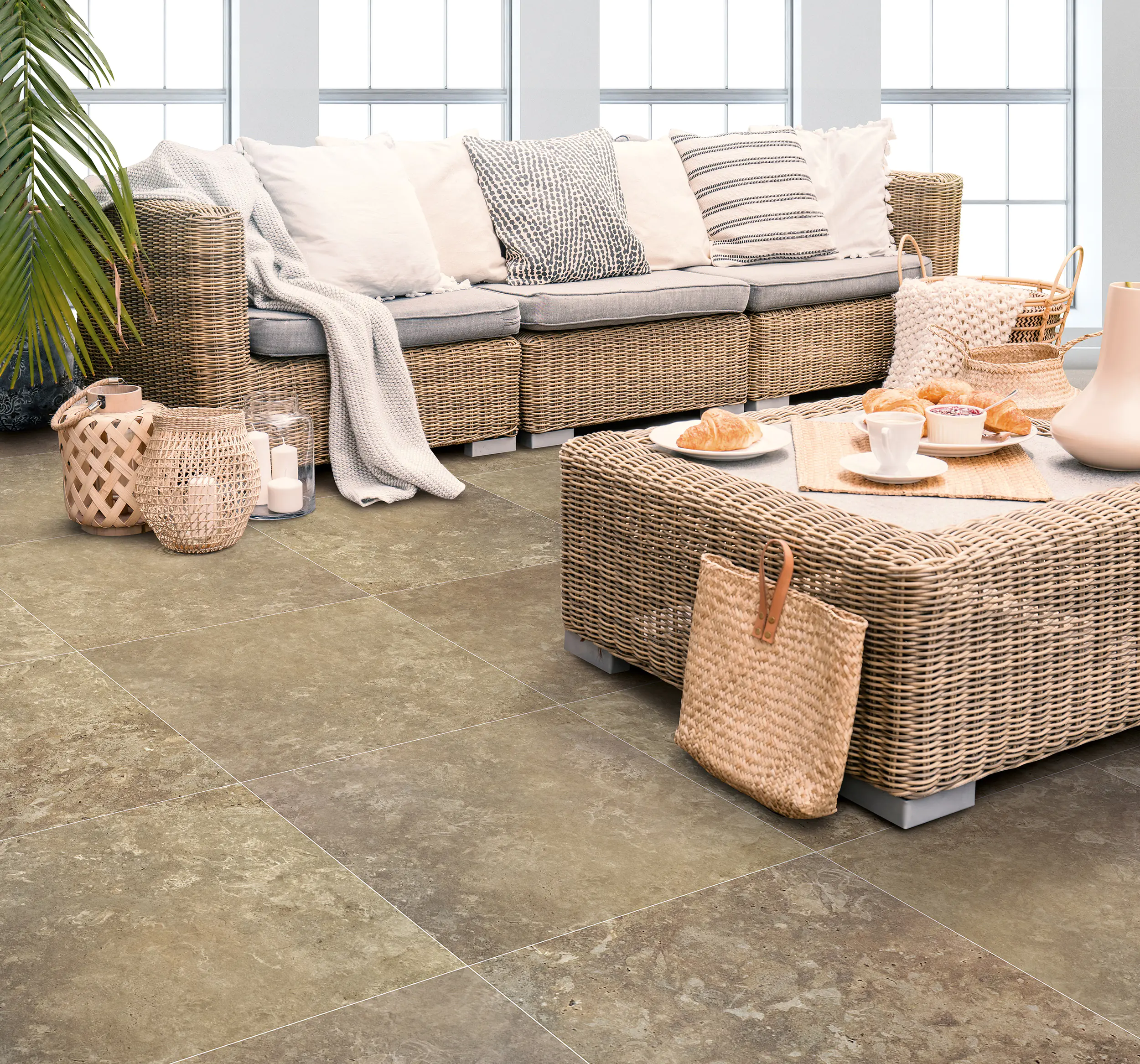 Bodenfliese Feinsteinzeug Travertino 60 x 60 cm cafe