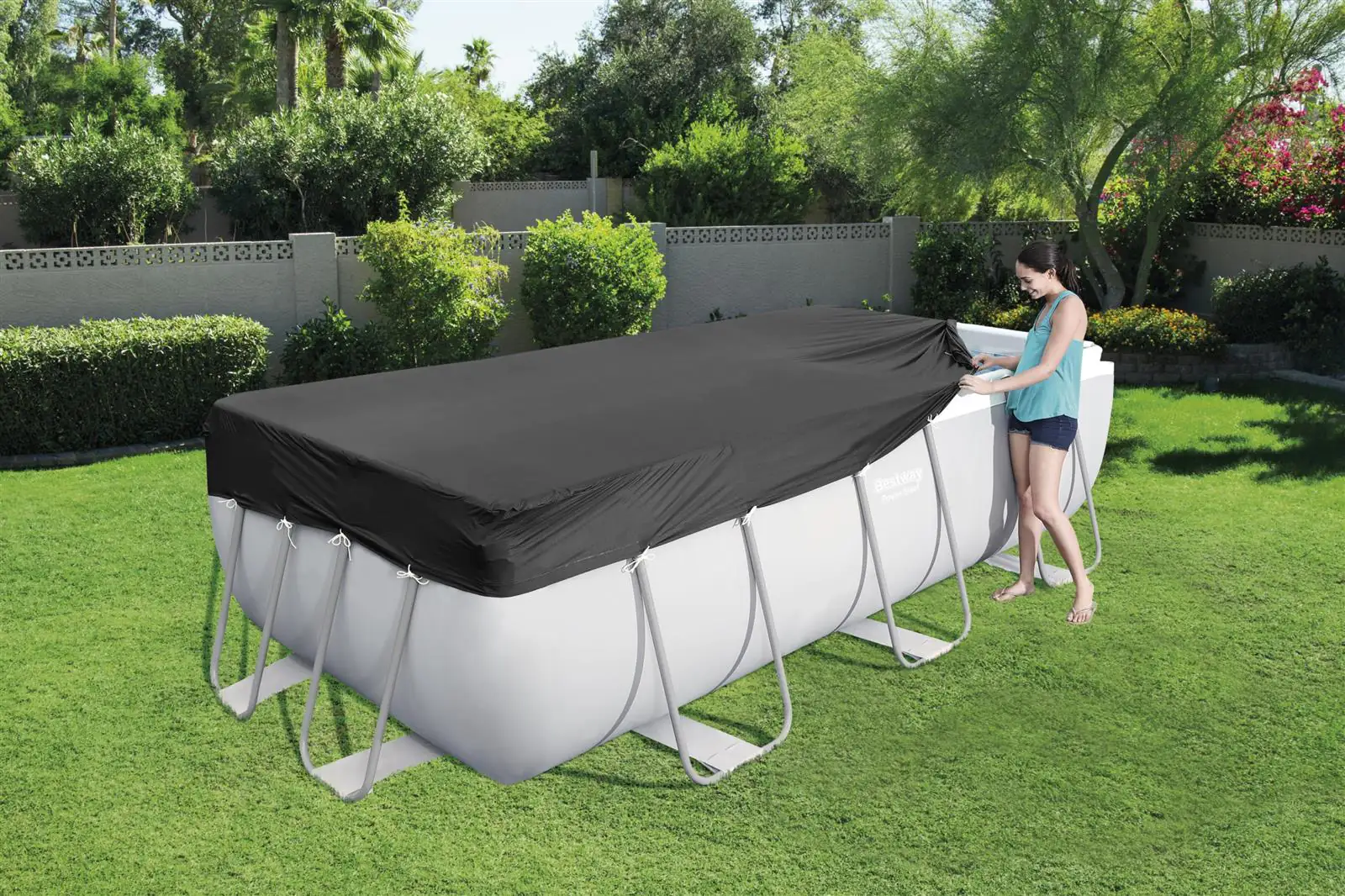 Bestway Flowclear PVC-Abdeckplane Maße: 396 x 185 / 412 x 201 cm Bestway Flowclear PVC-Abdeckplane Maße: 396 x 185 / 412 x 201 cm