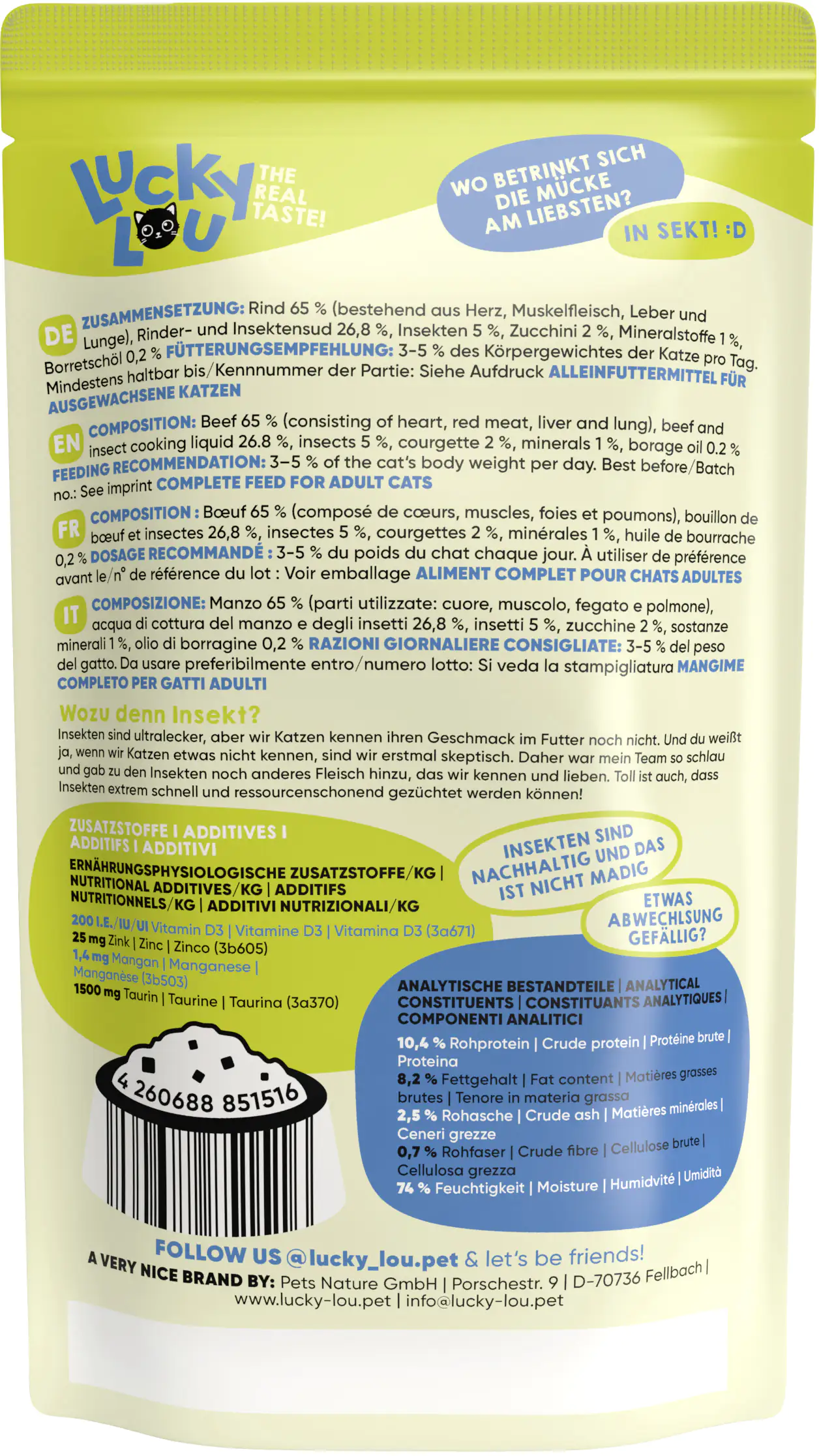 Lucky Lou Lifestage Adult Rind und Insekten 125g