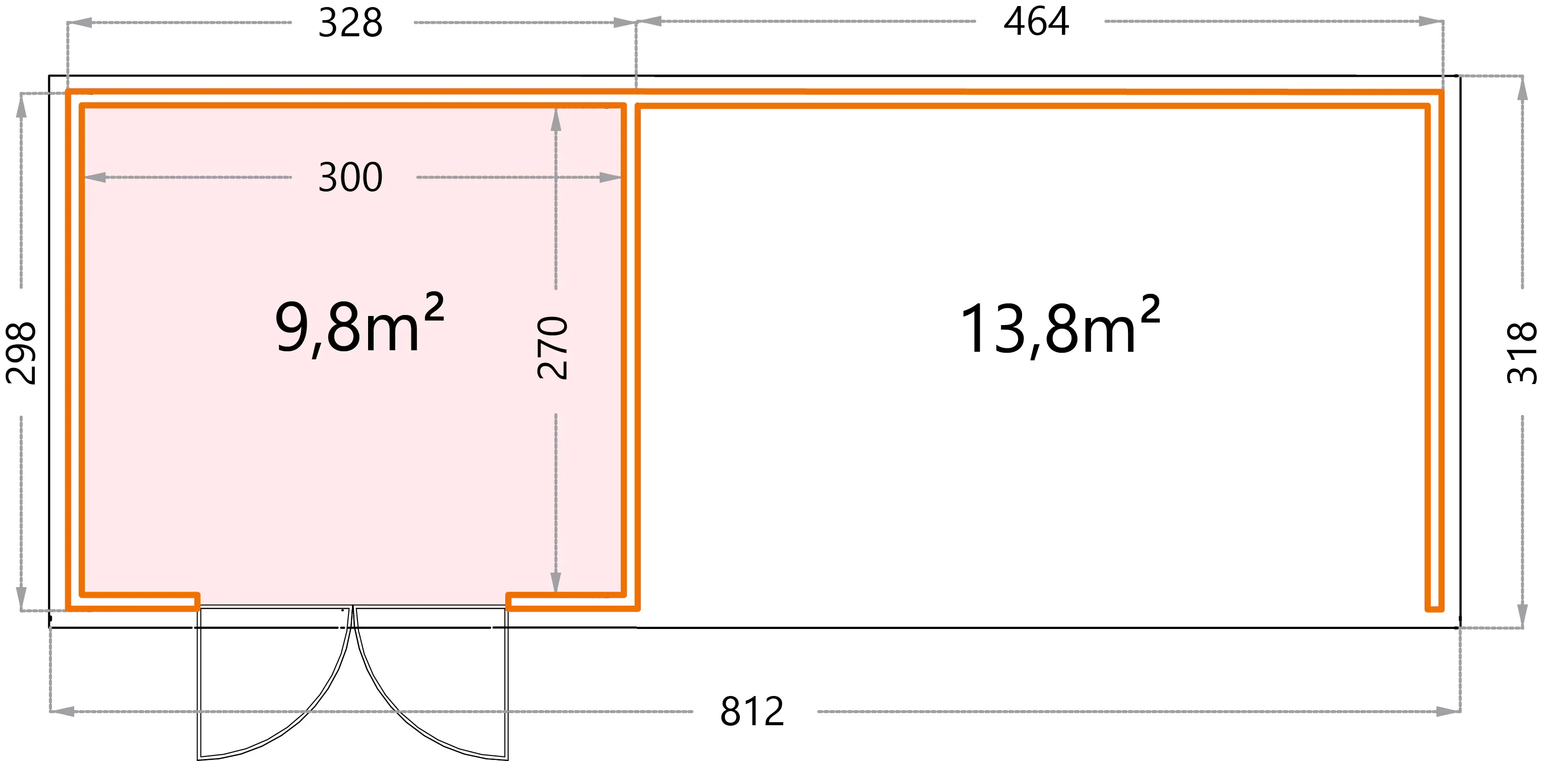 Telluria Gerätehaus Classico Lounge XL 3330 rechts lichtgrau 792 x 298 cm