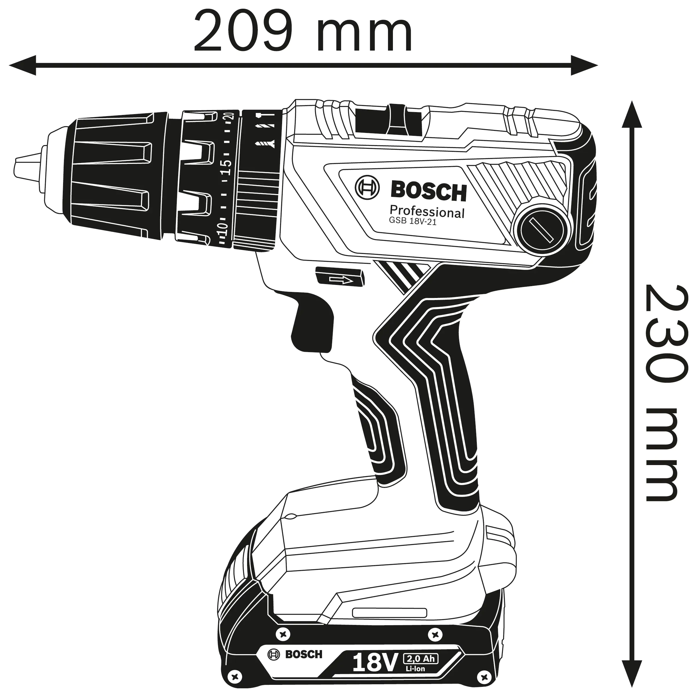 Bosch Professional Akku-Schlagbohrschrauber GSB 18V-21 2 Ah inkl. 2x Akku