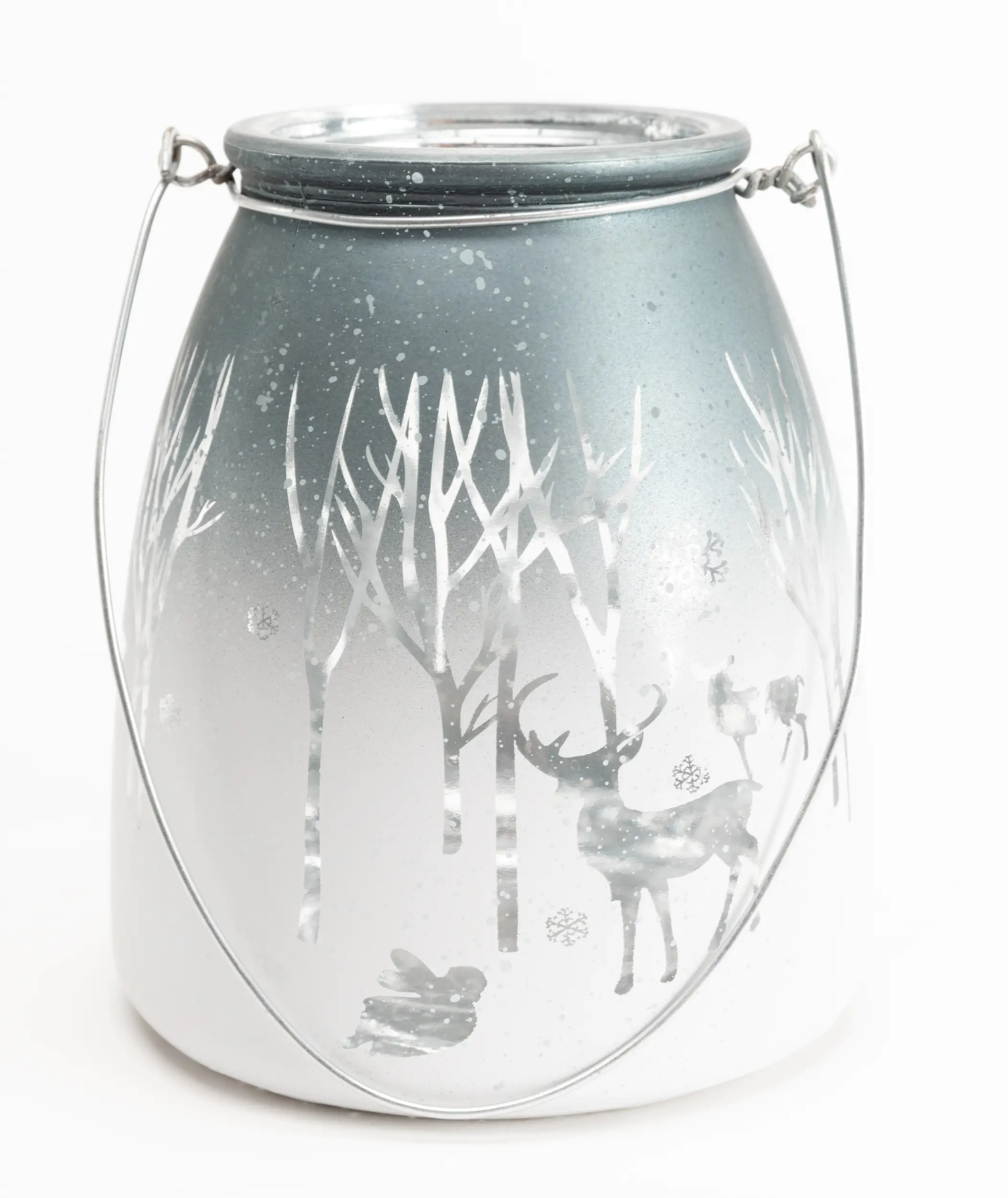 TrendLine Windlicht Glas Winter Ø 13 cm silber-weiß