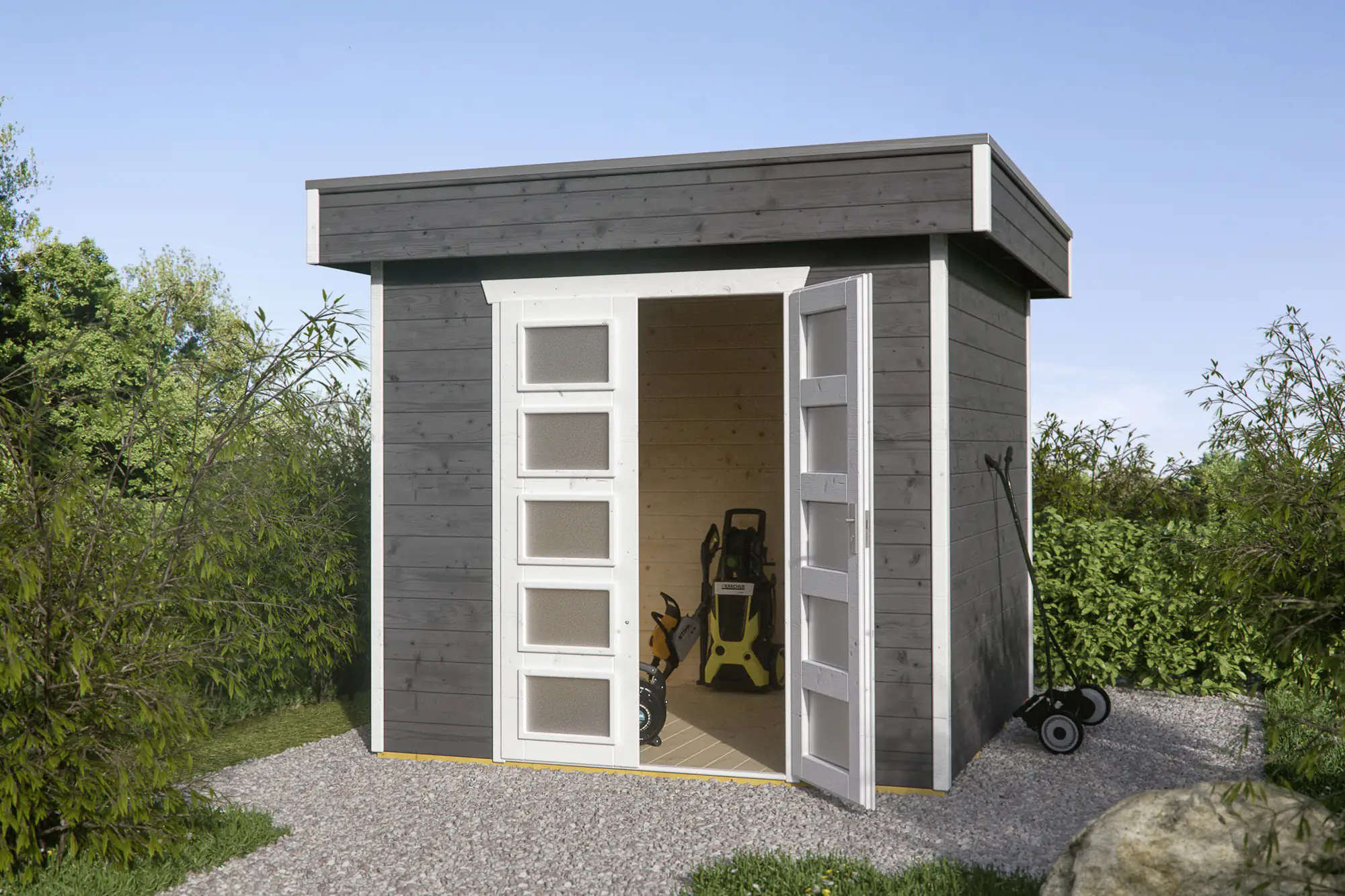 4018211028108 SKAN HOLZ Gartenhaus Venlo 1 250 x 250 cm schiefergrau mit Fußboden