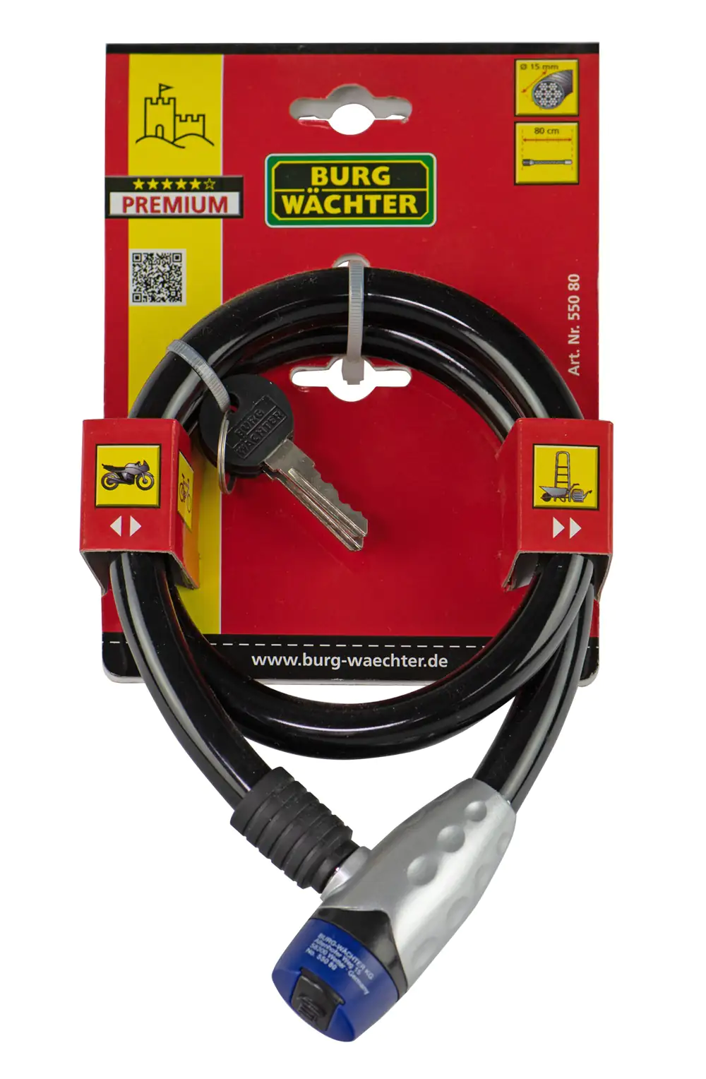 Burg Wächter Seilschloss 550 80 800mm Ø 15mm schwarz/blau oder schwarz/rot