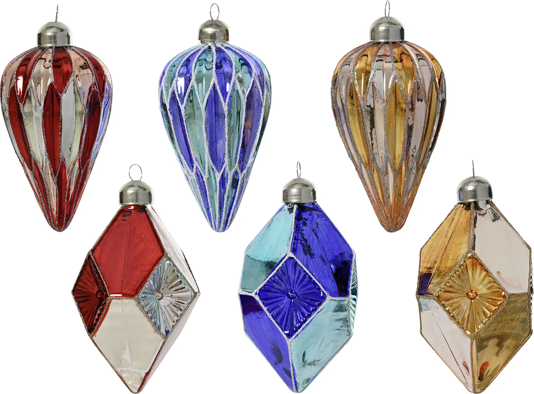 Decoris Weihnachtskugel aus Glas retro Ornamente 12 cm 6-fach sortiert