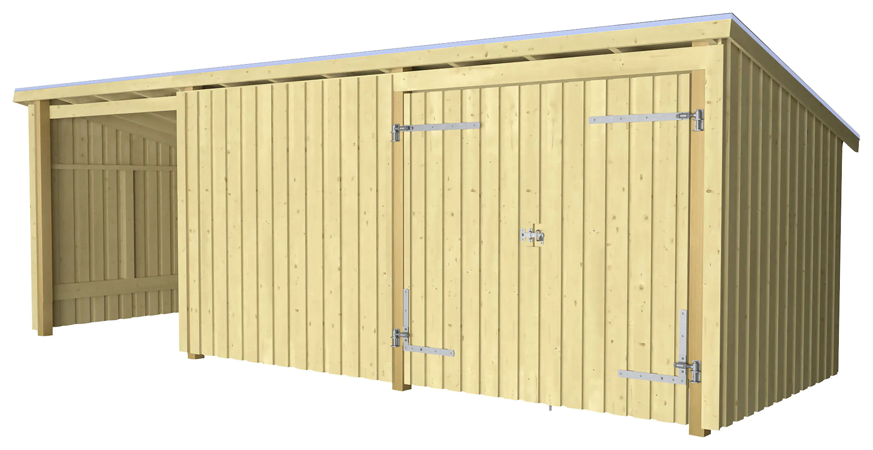 Plus Gartenhaus Nordic Multi 619 x 208 cm natur mit Doppeltür, Dachpappe