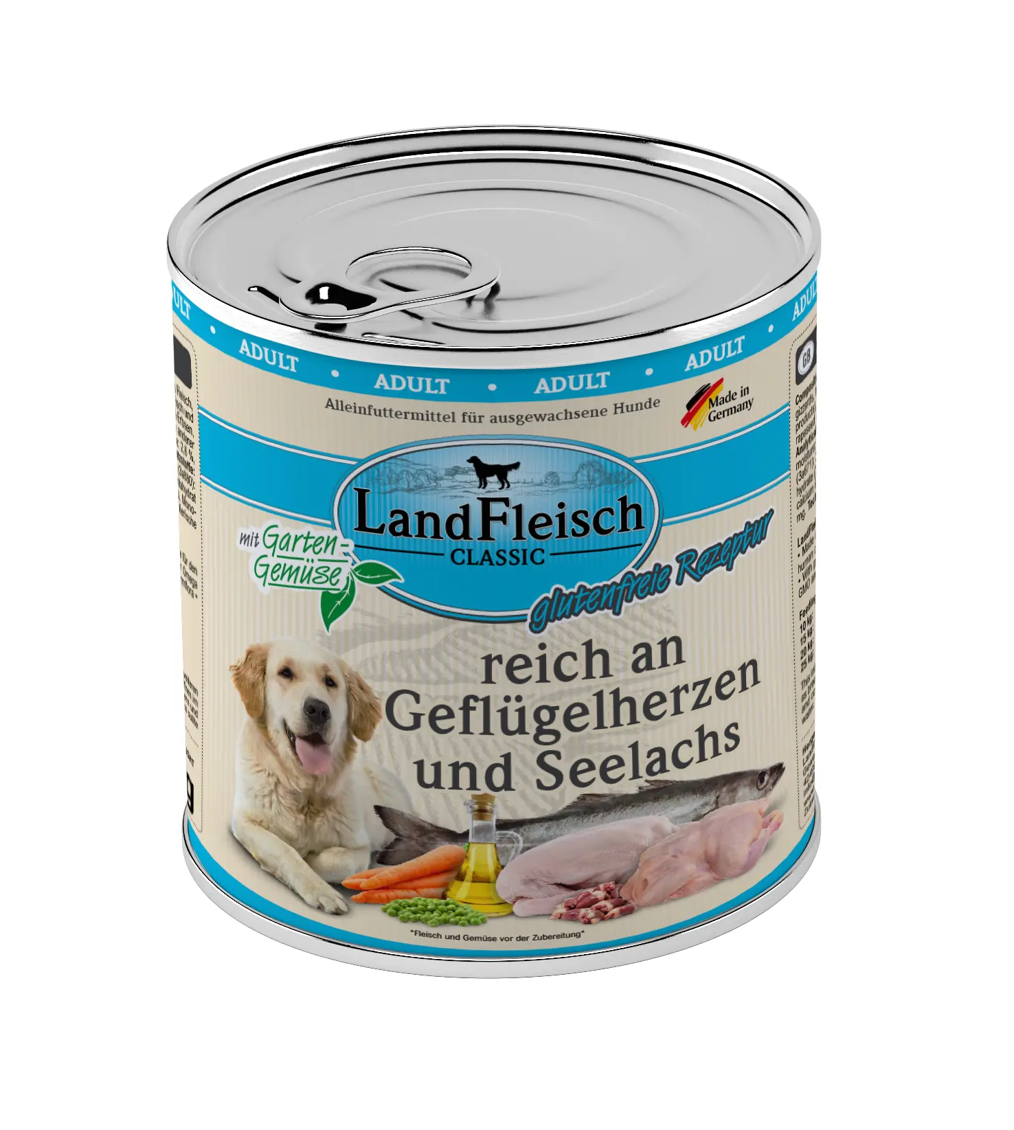 Landfleisch Classic Hundenassfutter Adult glutenfrei 800 g Geflügelherz & Lachs Landfleisch Classic Hundenassfutter Adult glutenfrei 800 g Geflügelherz & Lachs