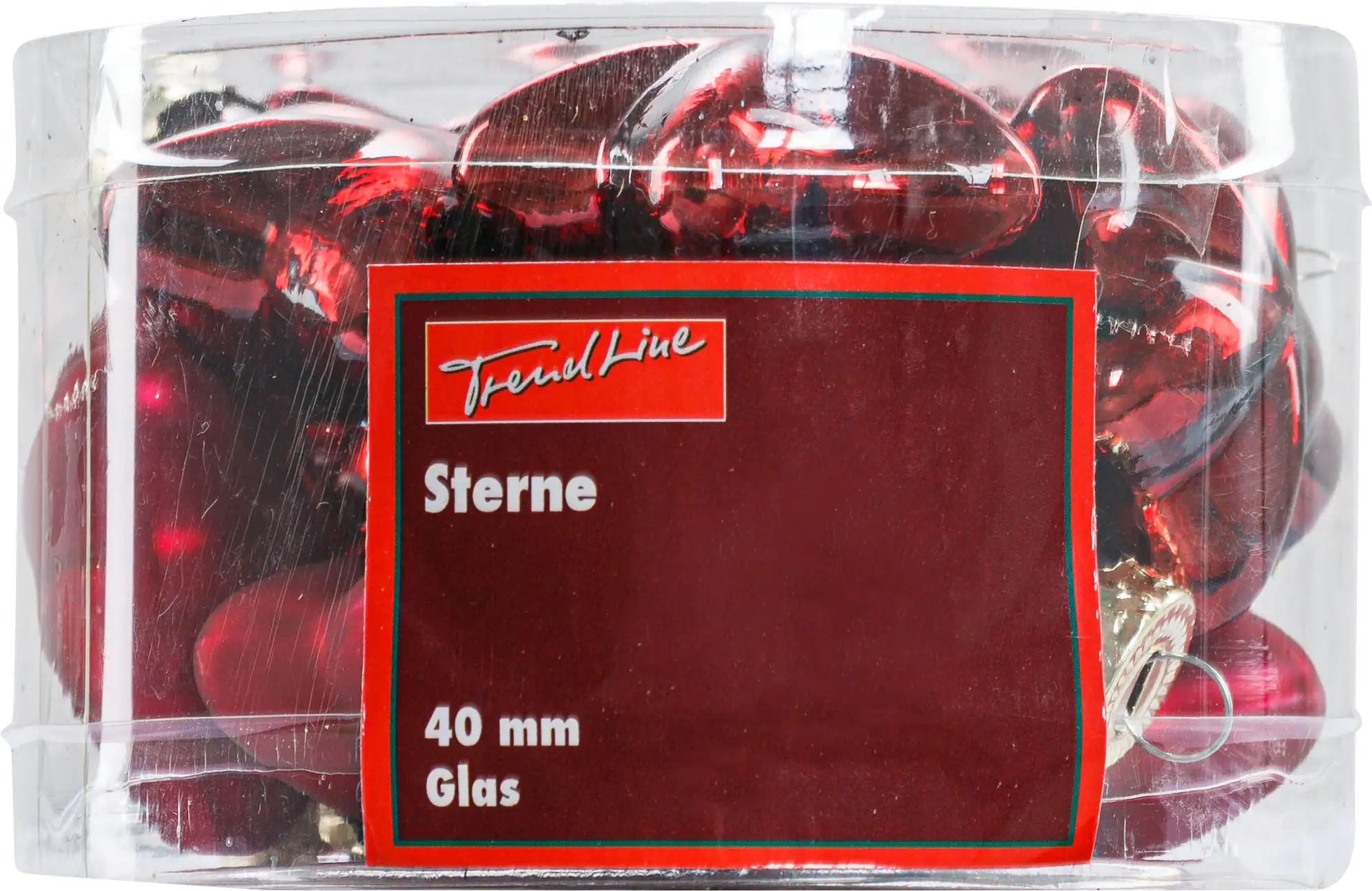 2076601538677_01 TrendLine Weihnachtskugeln Glas-Sterne 4 cm ochsenblut 12 Stück