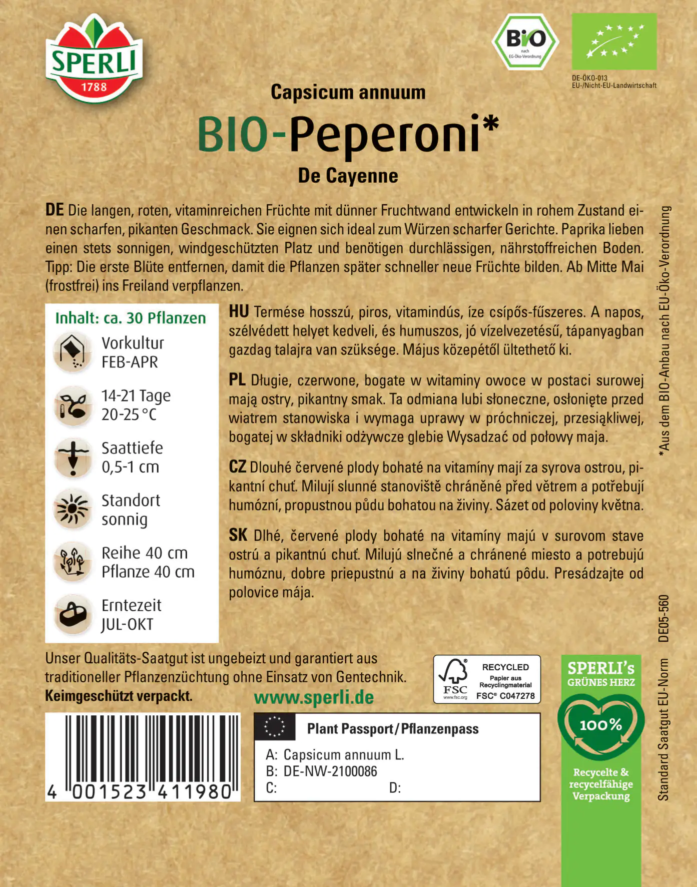 Sperli BIO Peperoni