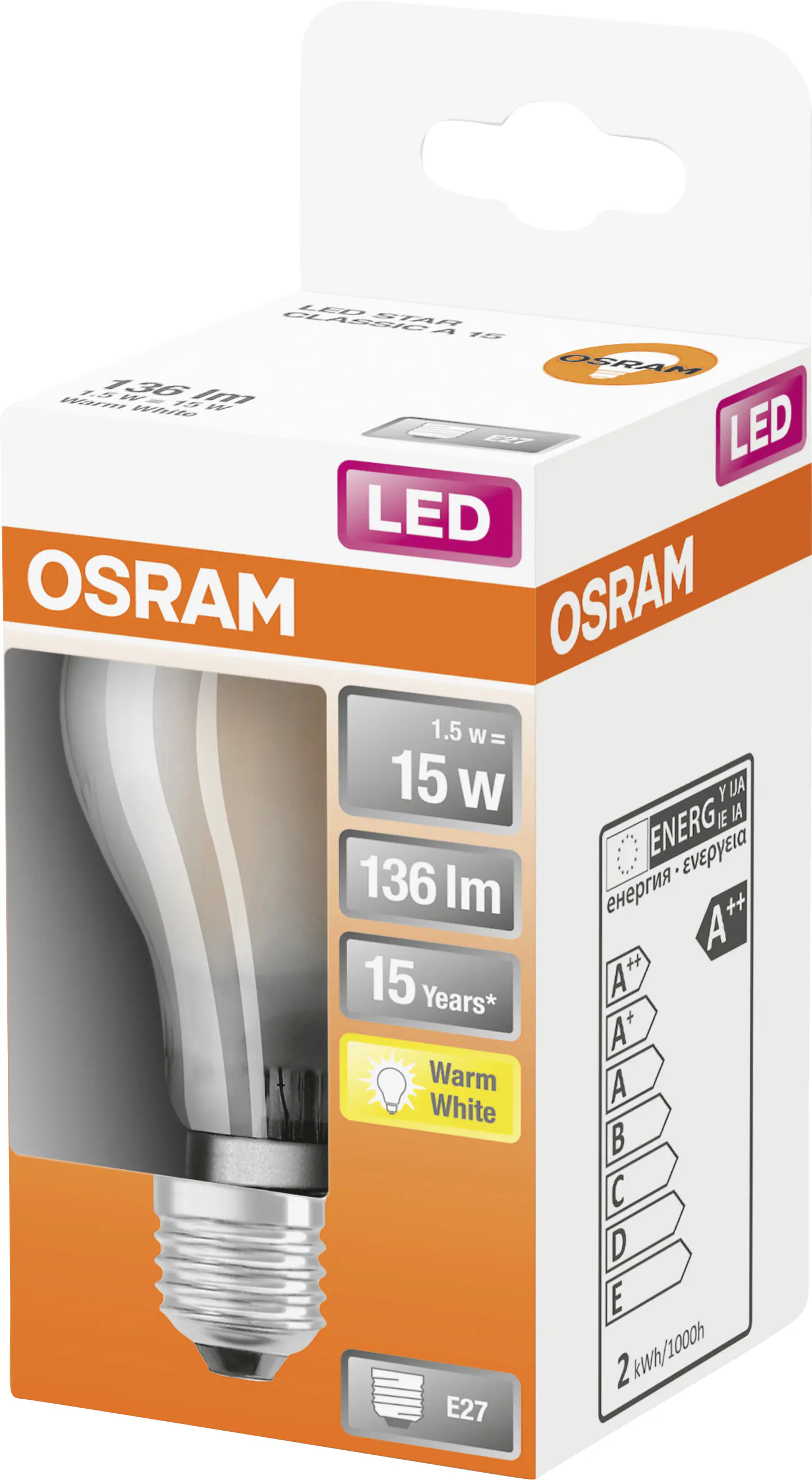 Osram LED Leuchtmittel Star A15 E27 1,5W warmweiß, weiß matt