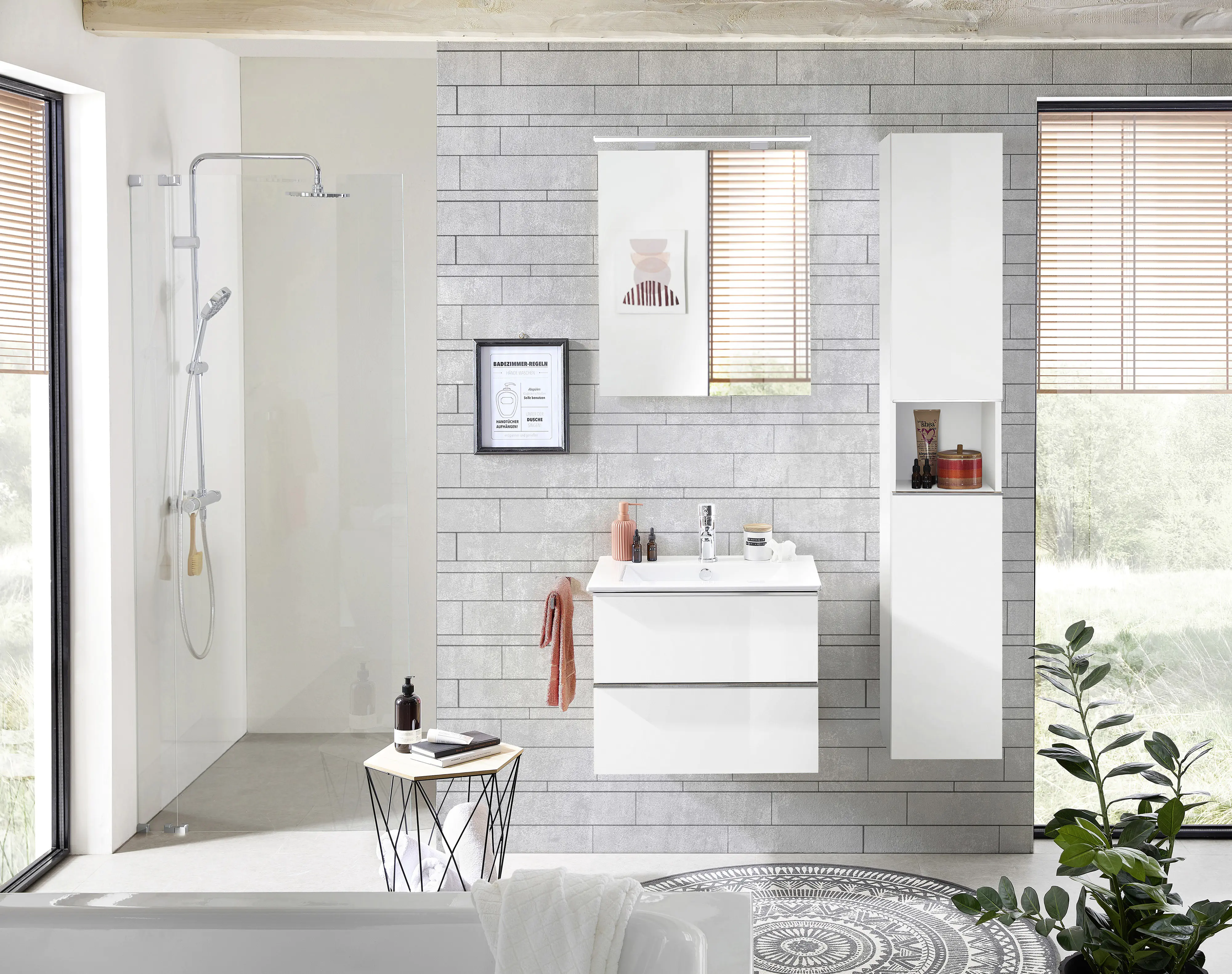 Primaster Bad-Set Düsseldorf weiß 61 cm LED-Leuchten, Keramikwaschtisch