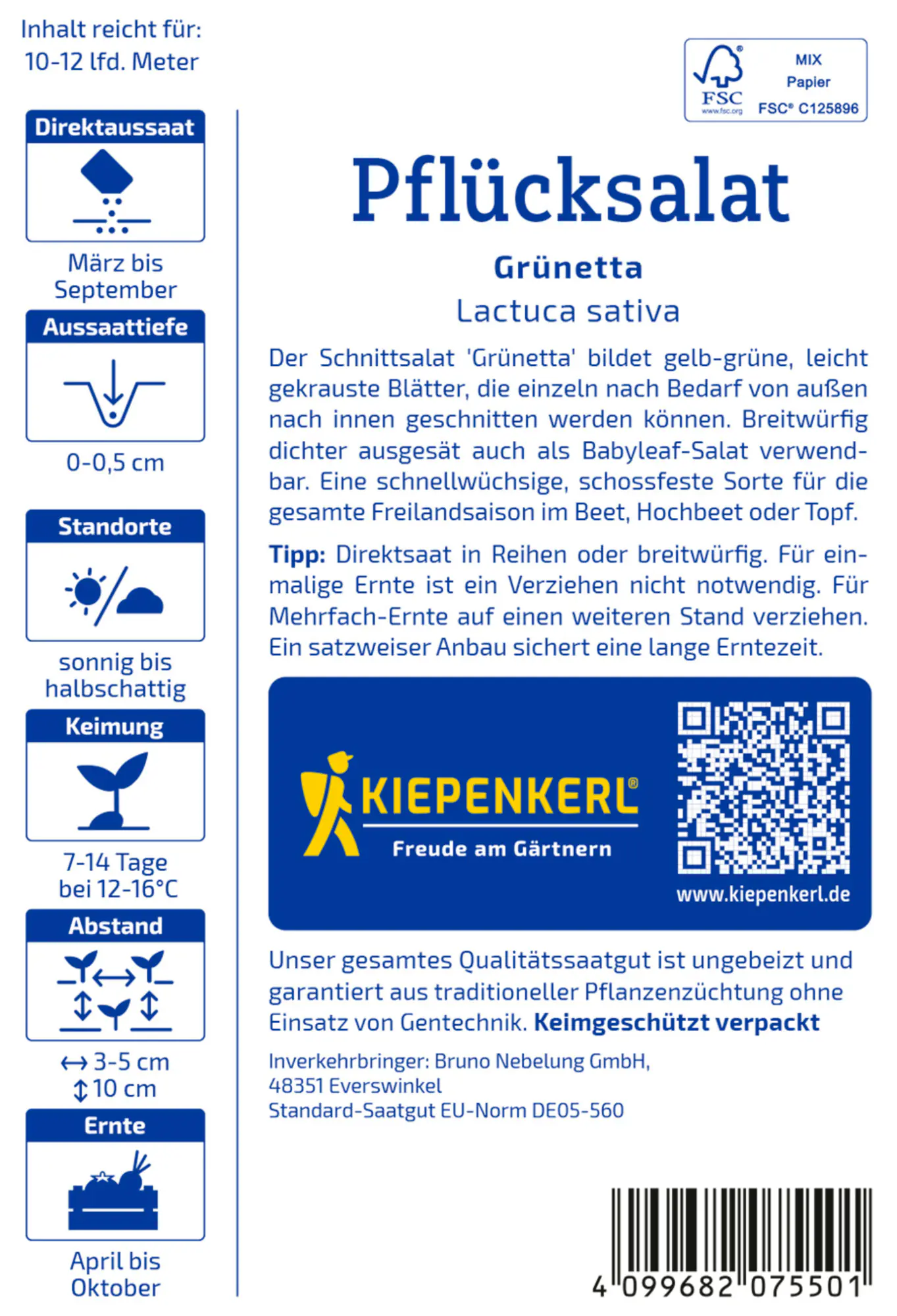 Kiepenkerl Saatgut Pflücksalat Grünetta für bis zu 10-12 lfd. Meter