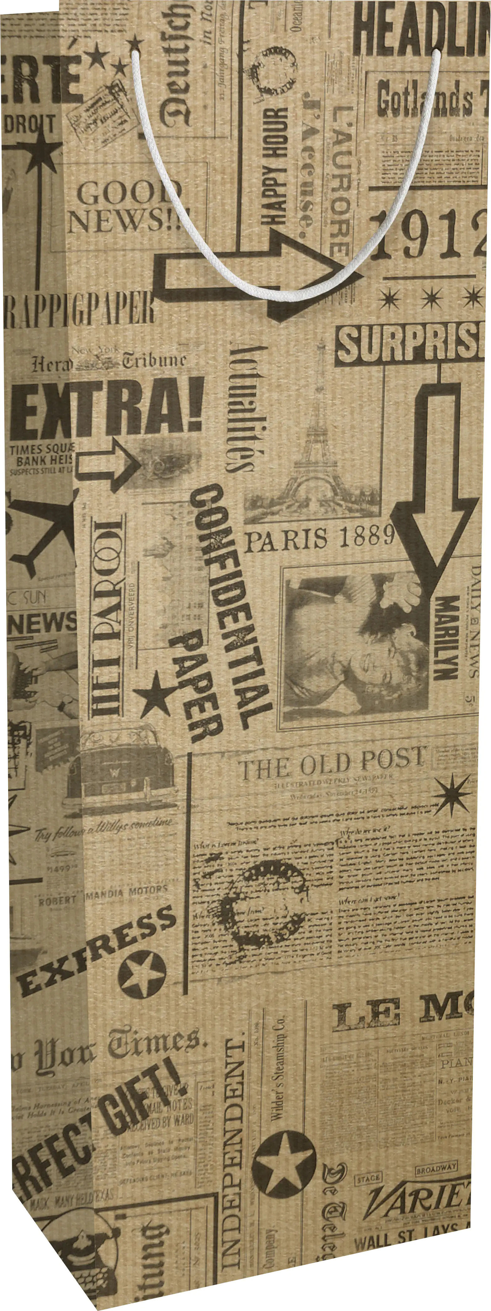 Braun & Company Flaschentasche News Kraftpapier 12 x 36 x 10 cm
