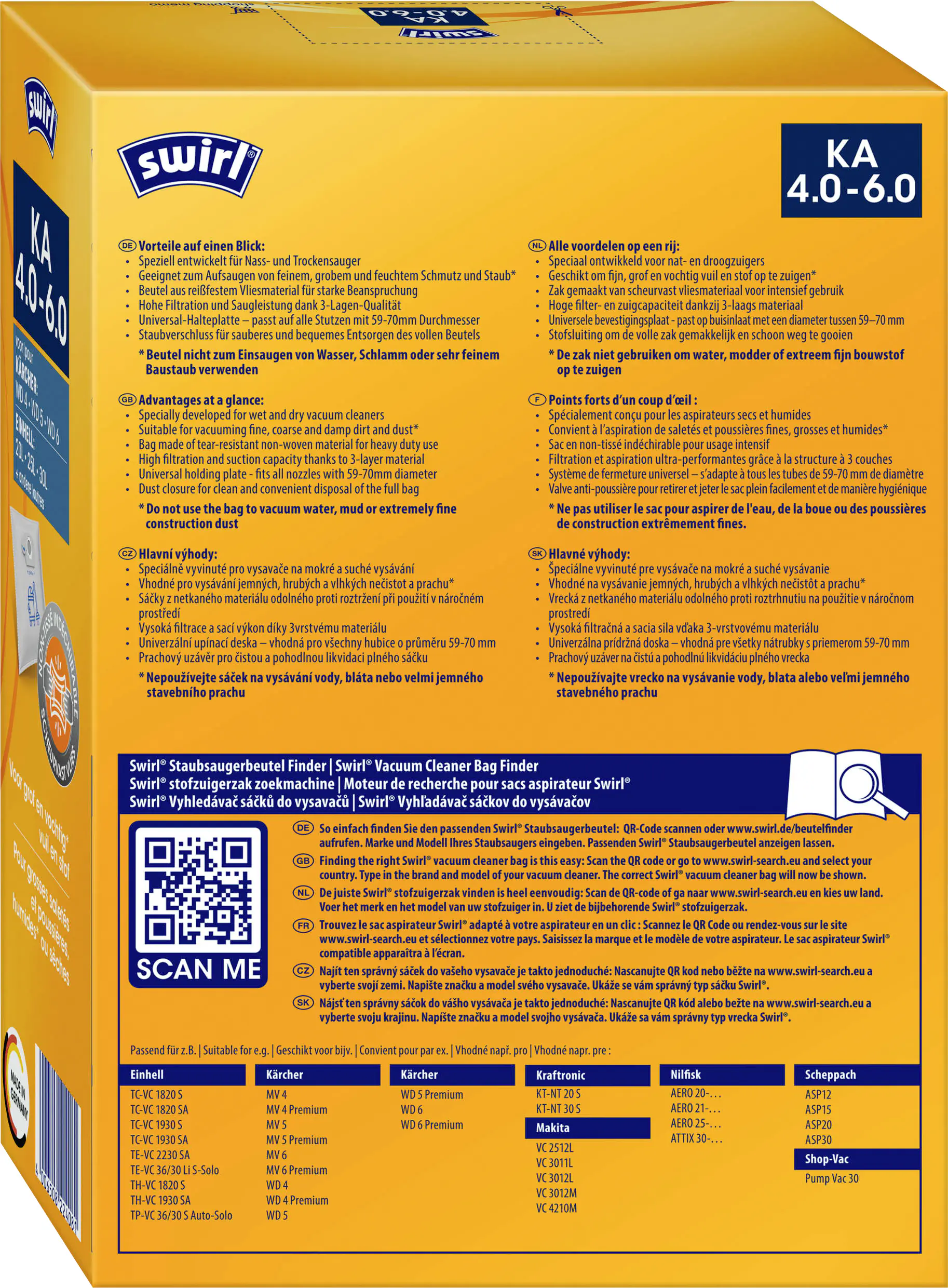Swirl KÄ 4-6 Staubbeutel für Nass-Trockensauger, Kärcher/Einhell 3 Stück