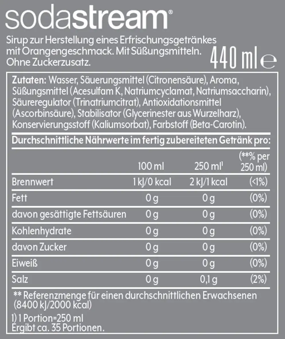 Sodastream Sirup Orange ohne Zucker, 440 ml