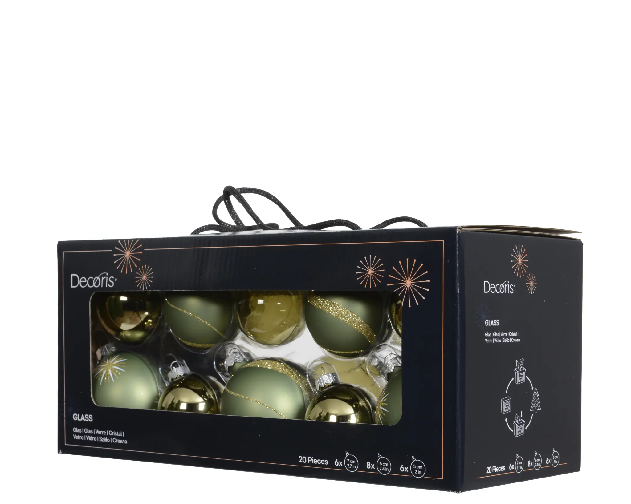 Decoris Weihnachtskugeln aus Glas Ø 5, 6, 7 cm rosmarin 20 Stück