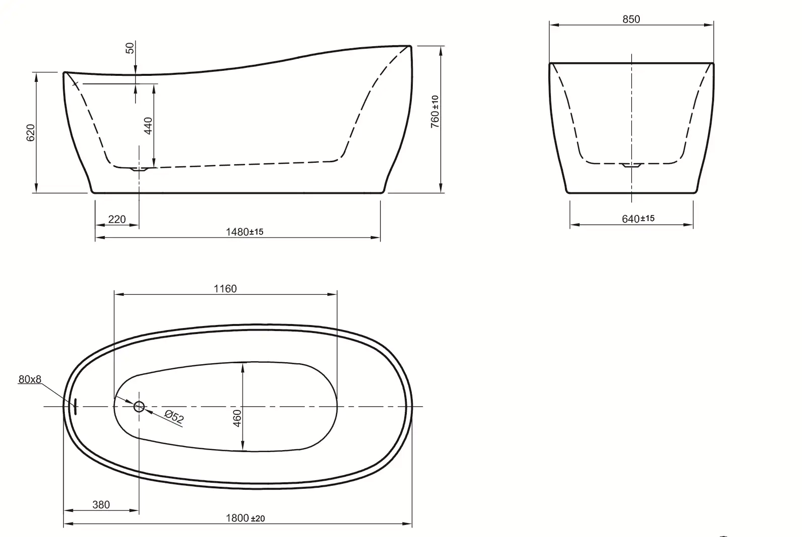 Ottofond Freistehende Badewanne Aviva 180 x 85 x 44 cm, bordeaux/weiß