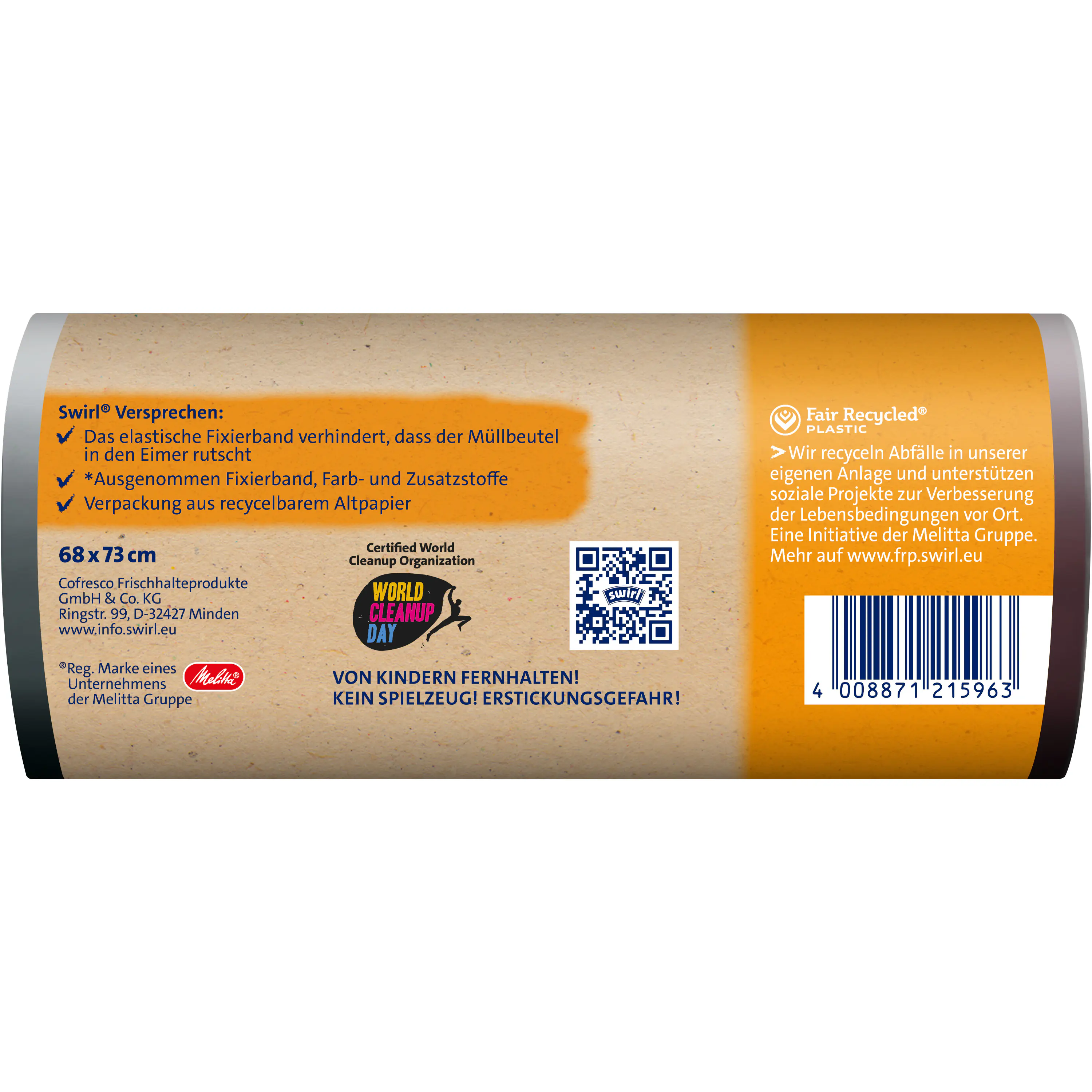 Swirl® 60 l Fixierband-Müllbeutel Reißfest & Dicht