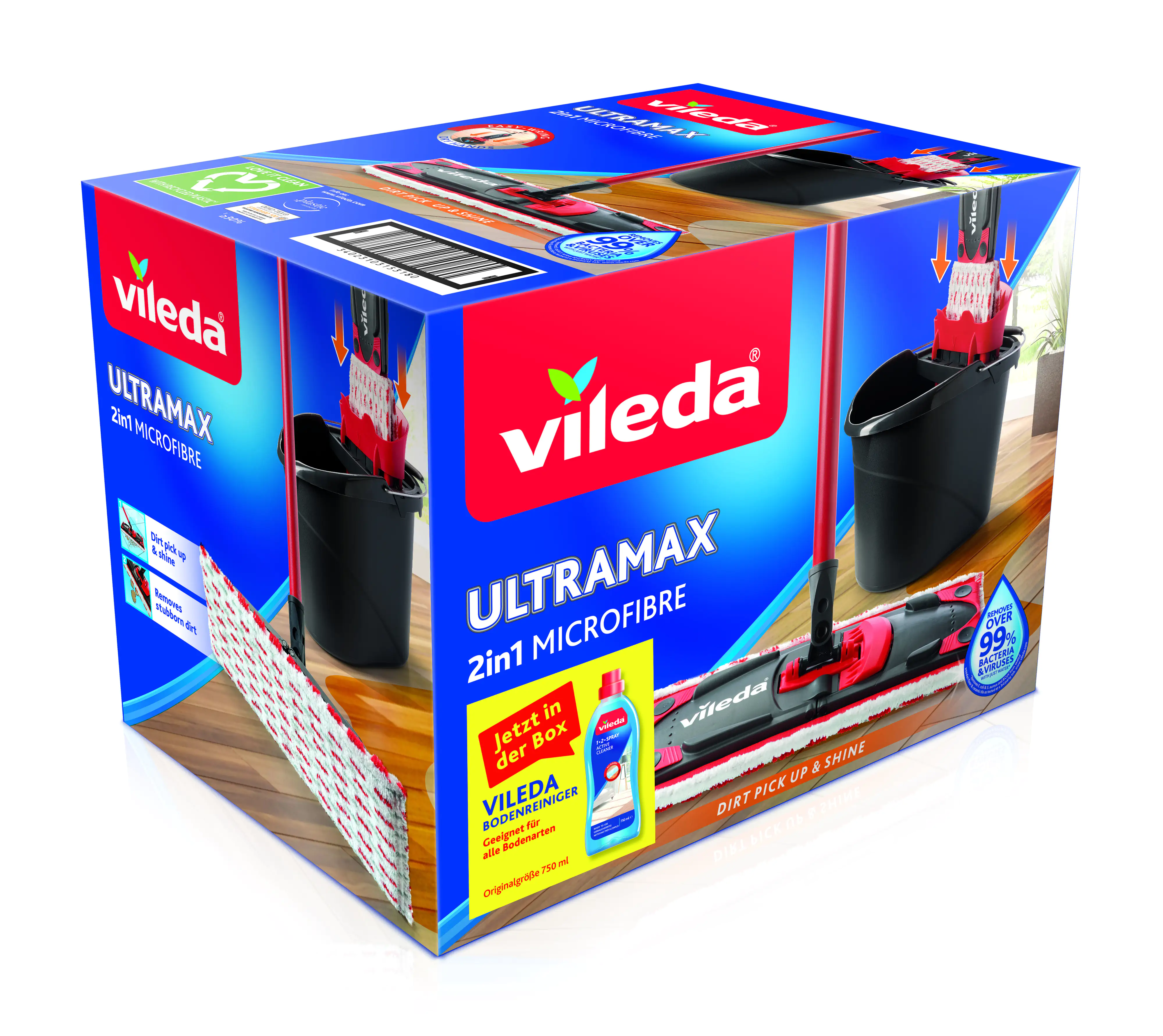 Vileda Ultramax 2 in 1 Microfibre Komplett-Box Bodenwischer-Set
