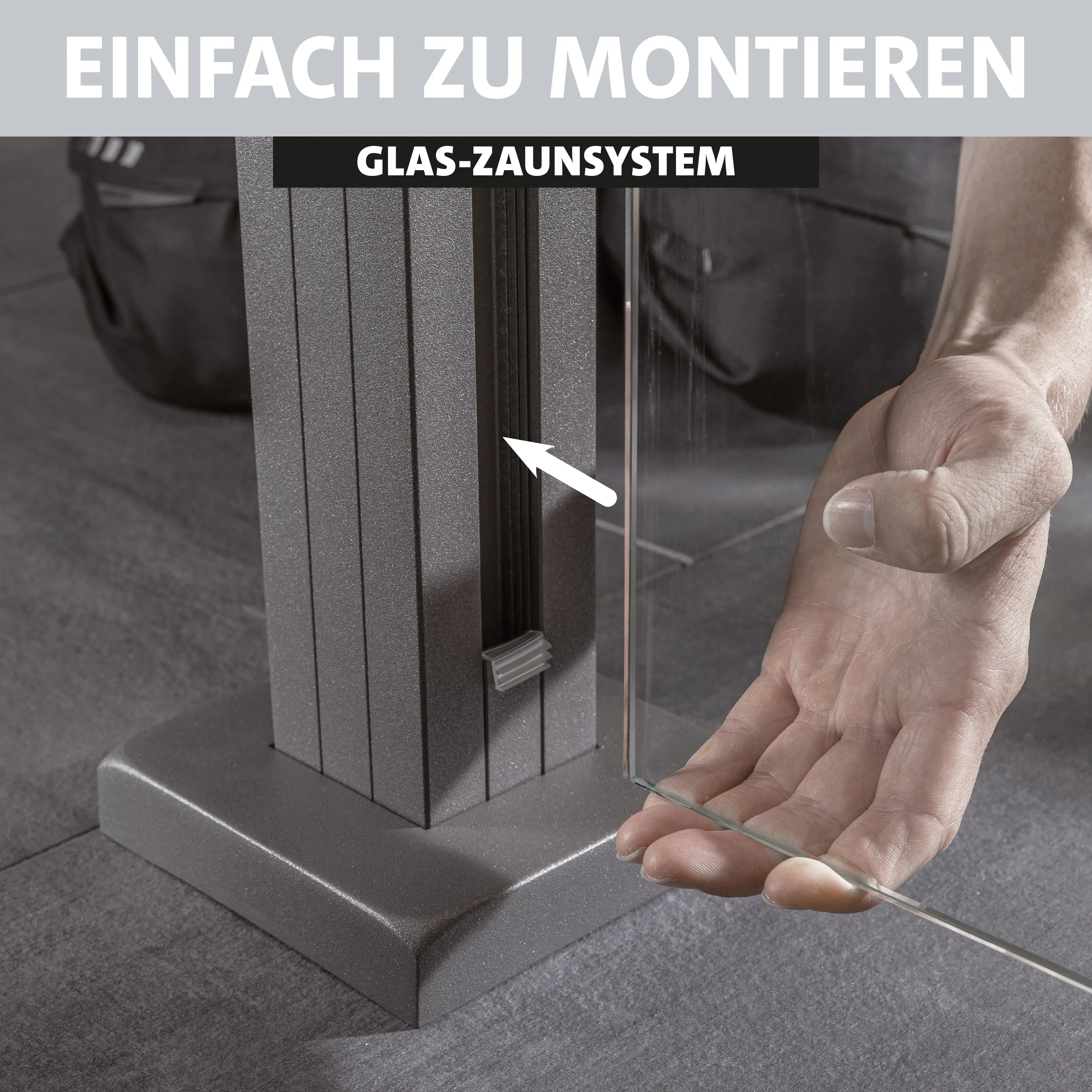 Ambiente Glaszaun Erweiterungsset Klarglas mit Siebdruck 187 x 107,2 cm anthrazit