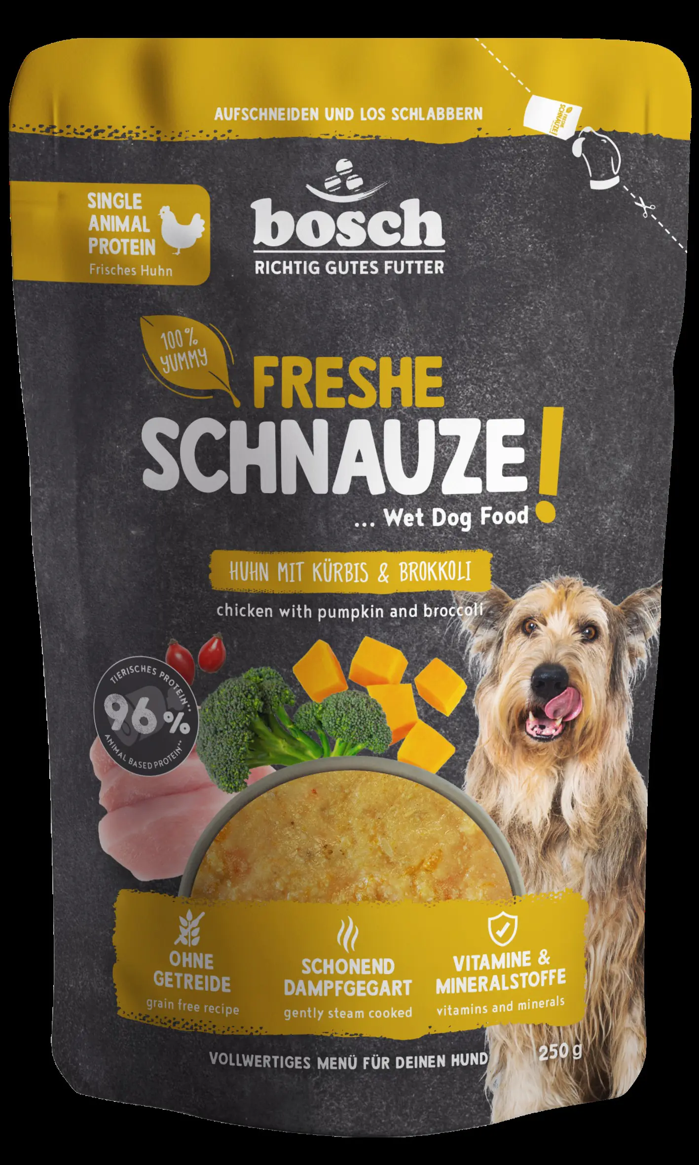 Bosch Freshe Schnauze Hundenassfutter Adult 250 g Huhn mit Kürbis & Brokkoli Bosch Freshe Schnauze Hundenassfutter Adult 250 g Huhn mit Kürbis & Brokkoli