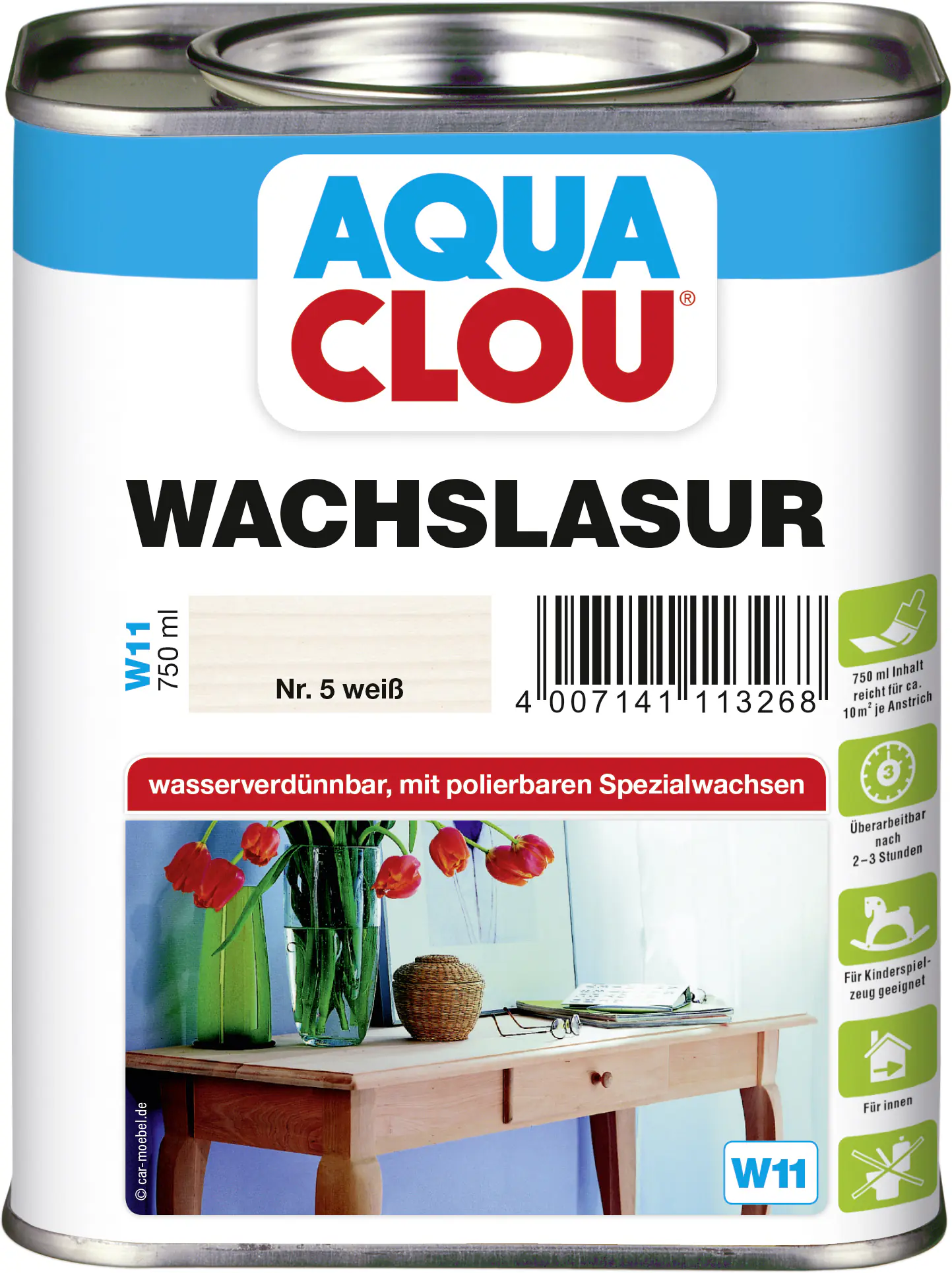 Aqua Clou Wachslasur 750 ml weiß