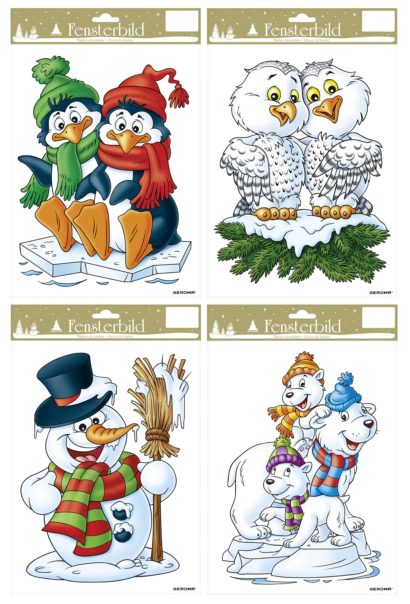 Fensterbild Winter Kunststoff 32 x 21 cm bunt 4-fach sortiert