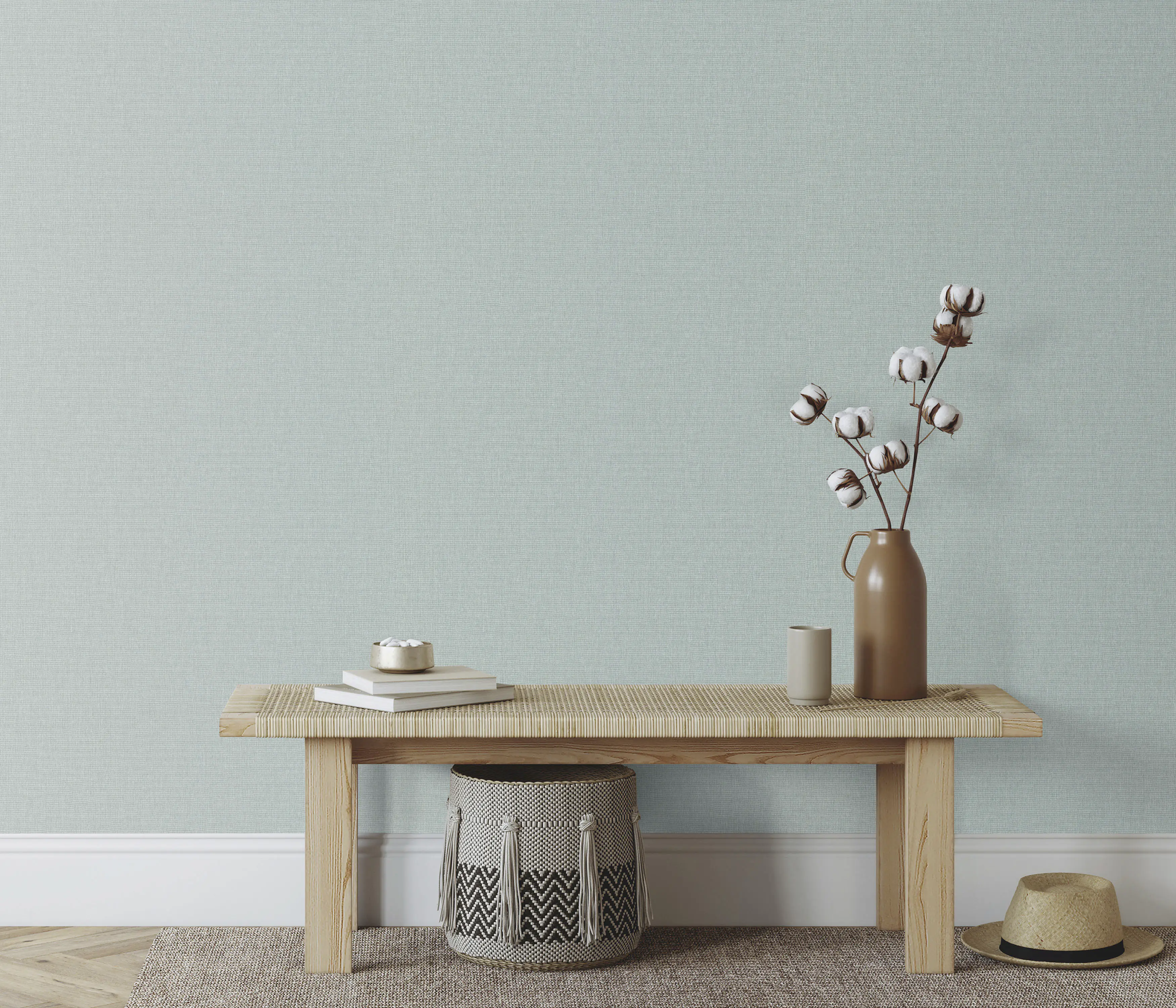 Rasch Rauhfaser-Vliestapete Martinique Uni Petrol hellgrün 10,05 x 0,53 m